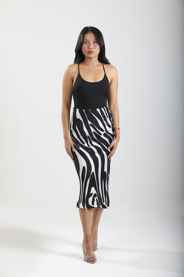 Slink Midi Skirt - Noir Wave-izsi-IZSI