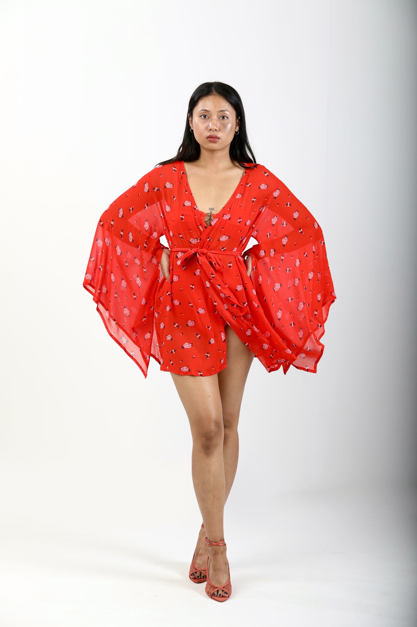 Butterfly Sleeve Short Kaftaan - Carnations