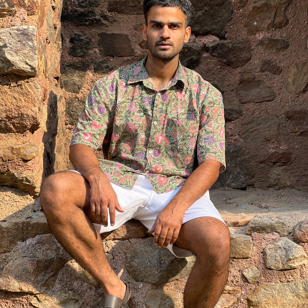 Hand Block Printed 100% Cotton Shirt - M...