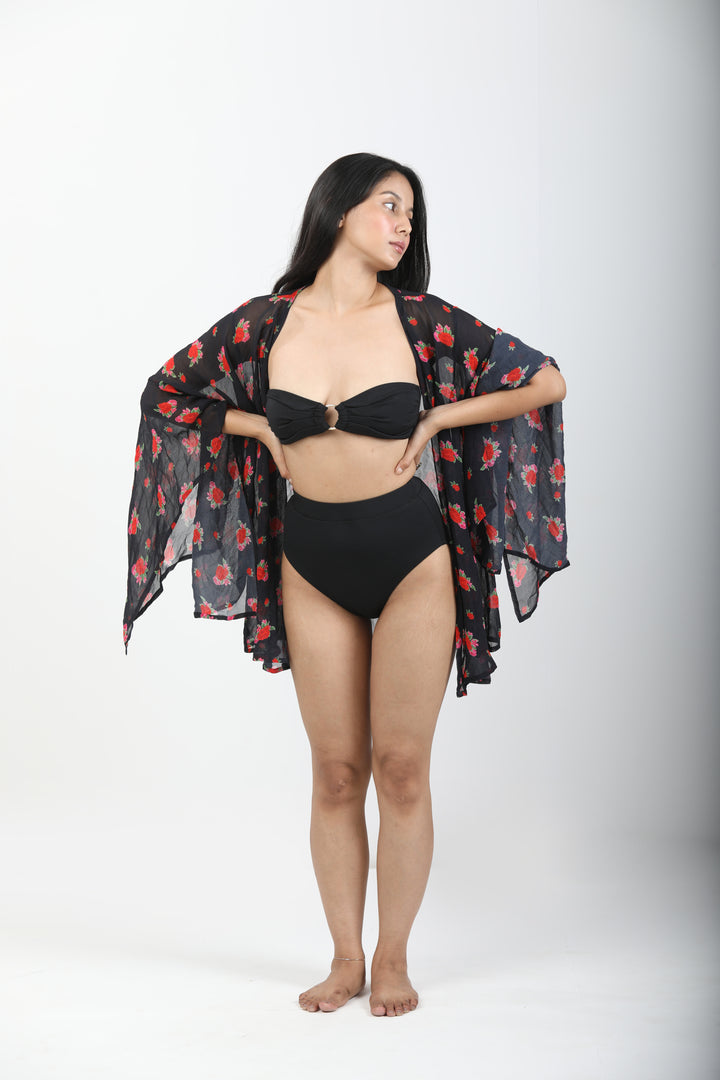Ring Bikini Top (with Removable Halter Straps - Black-Swimwear-izsi-IZSI