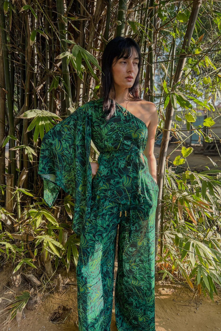 One Shoulder Top - Emerald Jungle