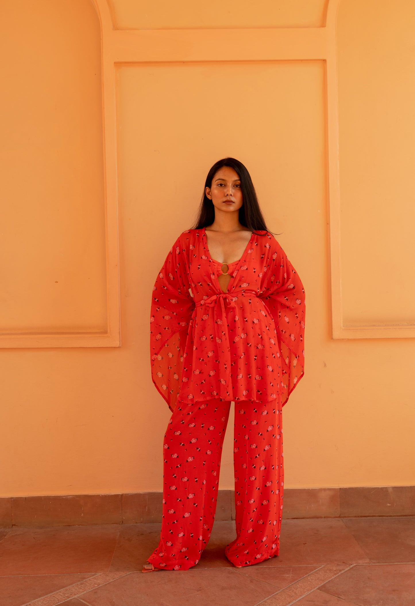 Butterfly Sleeve Short Kaftaan - Carnations