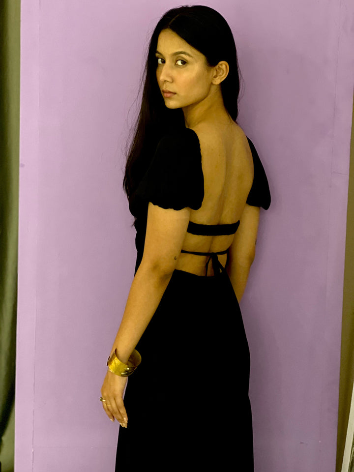 Backless Dress with Front Slit - Black-Resortwear-izsi-IZSI