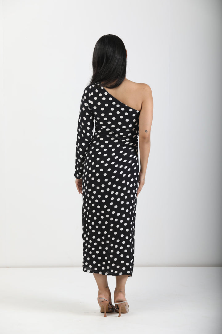One Shoulder Dress - Noir Dot