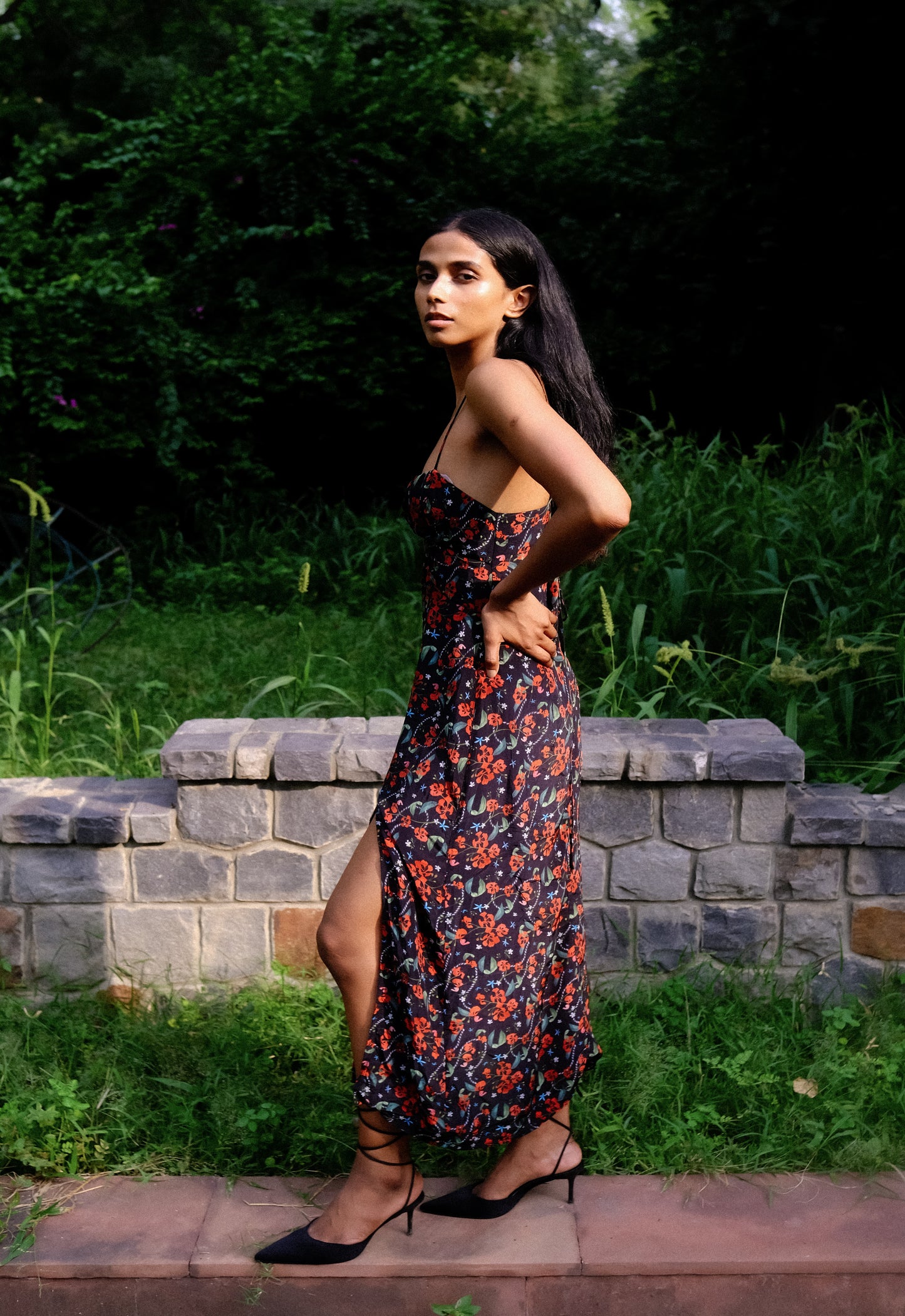 Royal Poinciana Ruched Bust slip dress