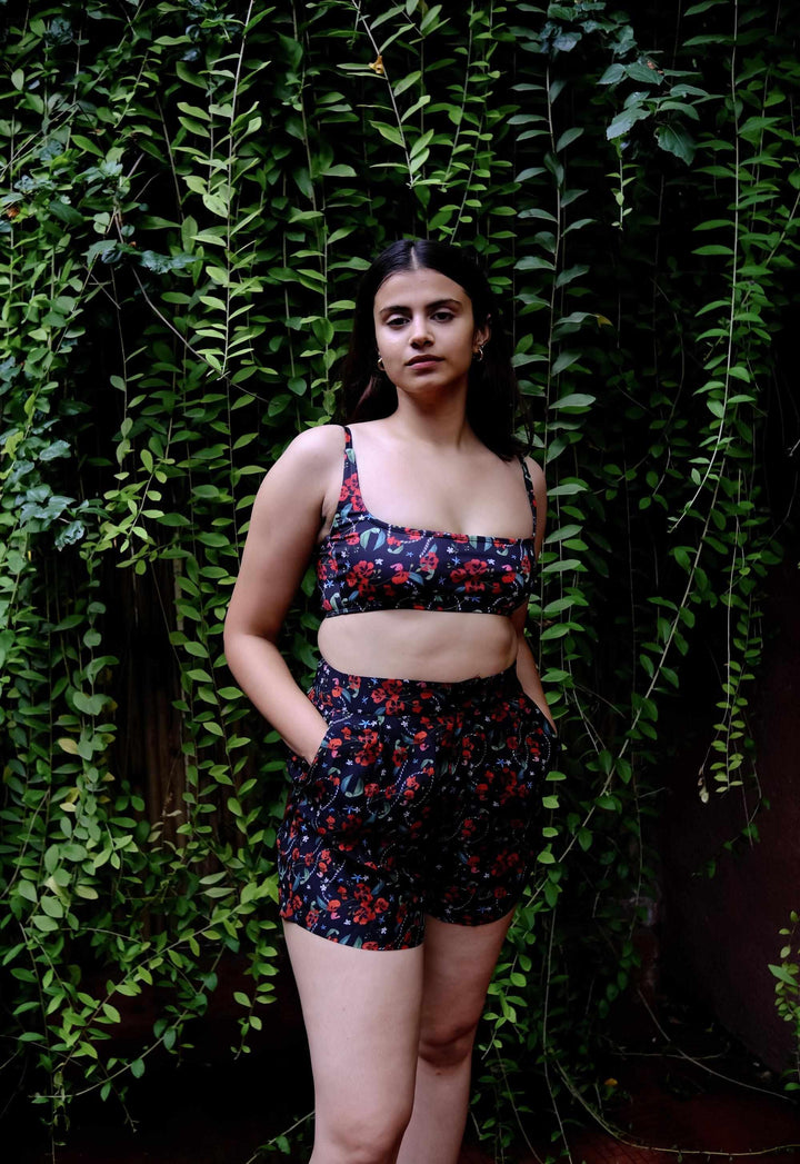 Royal Poinciana High Waist Shorts With Side Pockets-Resortwear-Izsi-IZSI