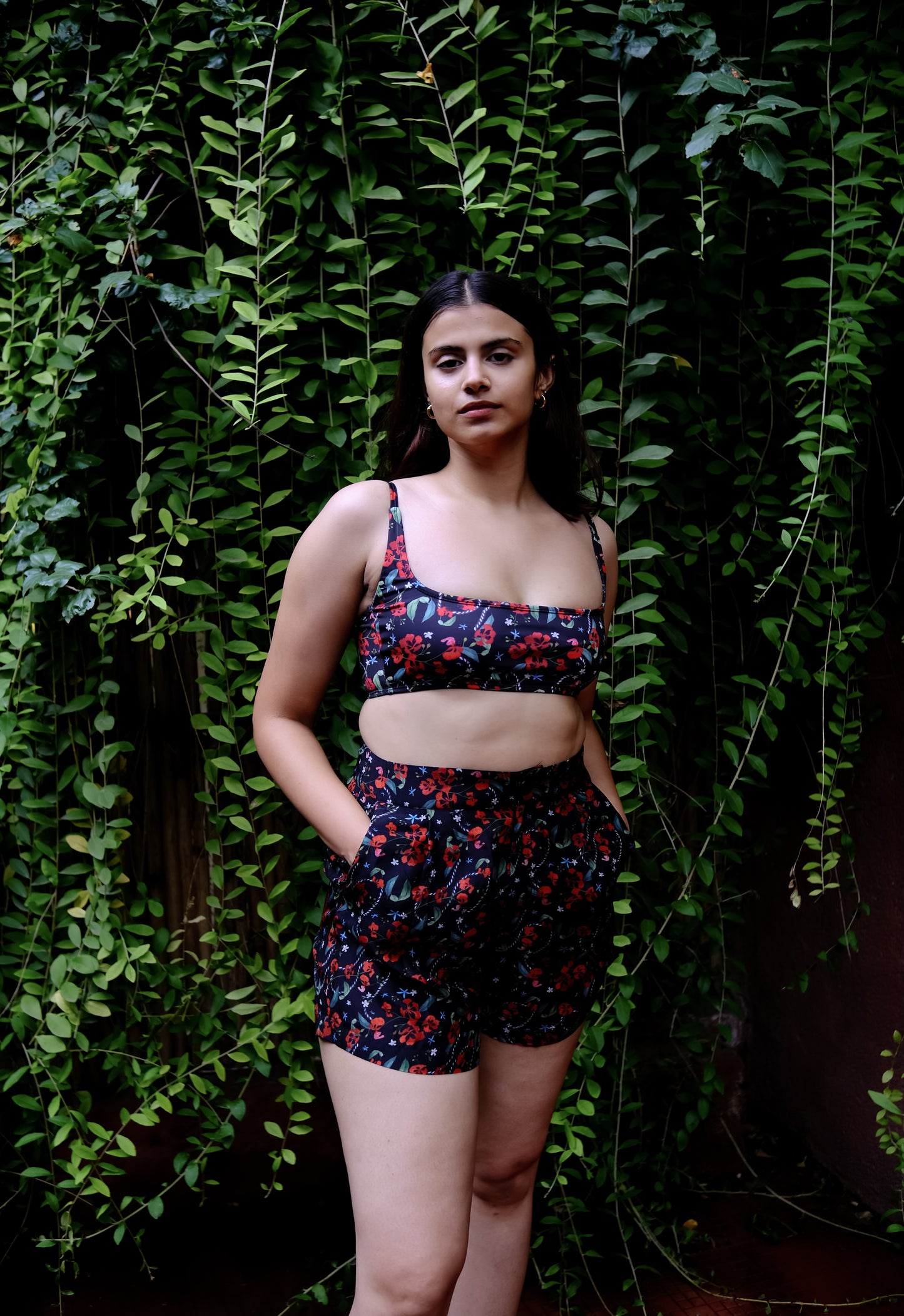 Royal Poinciana High Waist Shorts With Side Pockets