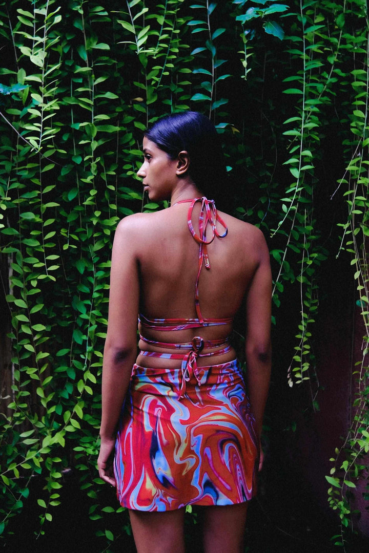 Cayenne Wave Triangle Bikini Top with Wrap Around String