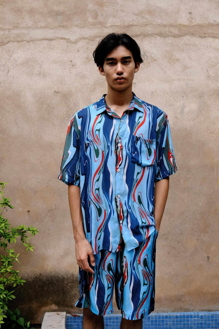 Cosmic Wave Linen Shorts for Men-izsi-IZSI