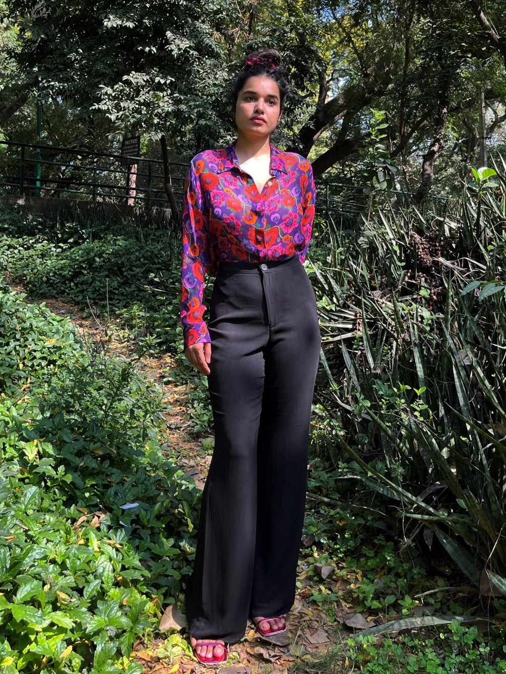 Oriental Poppy Cupro Georgette Sheer Shirt