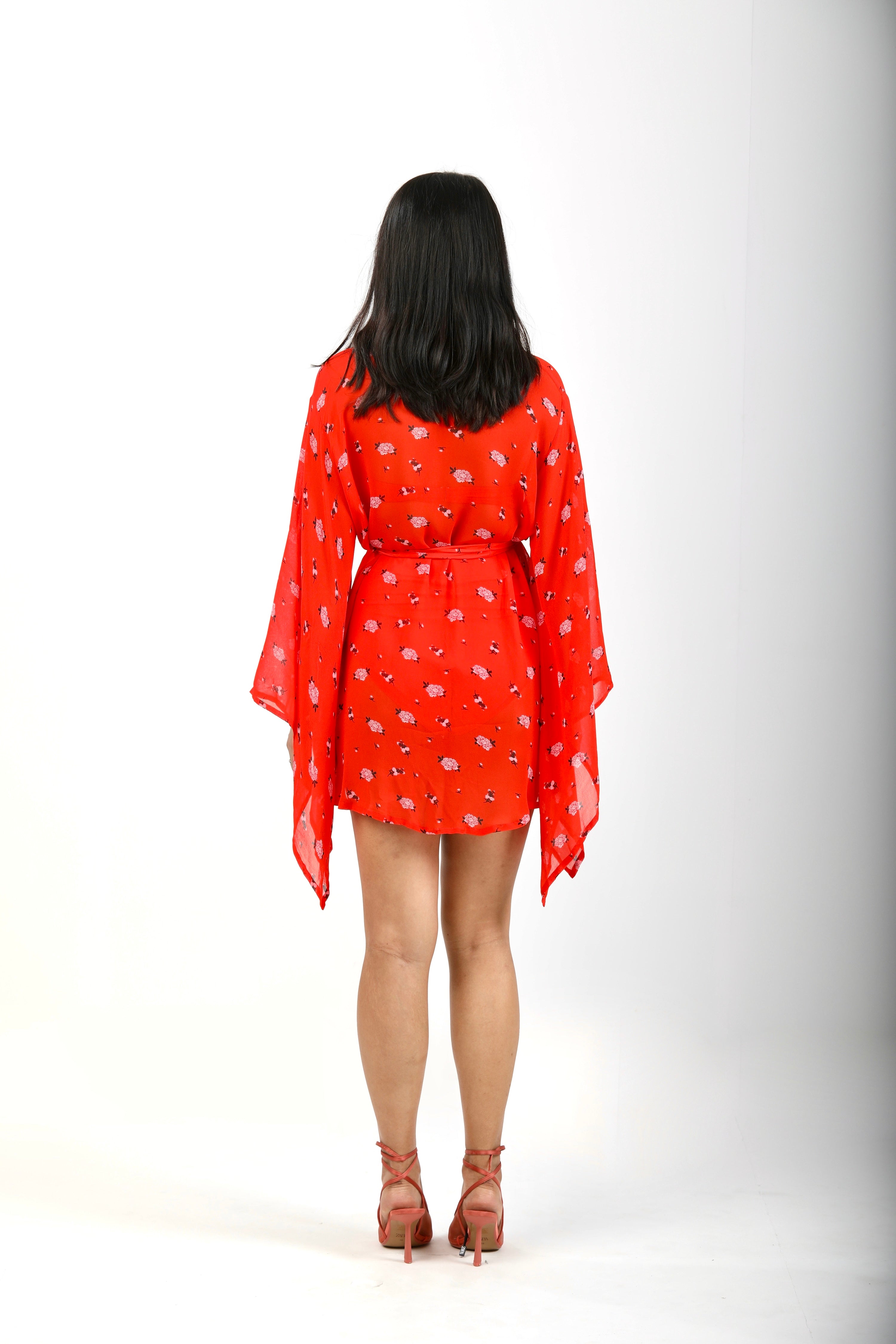 Butterfly Sleeve Short Kaftan - Carnations