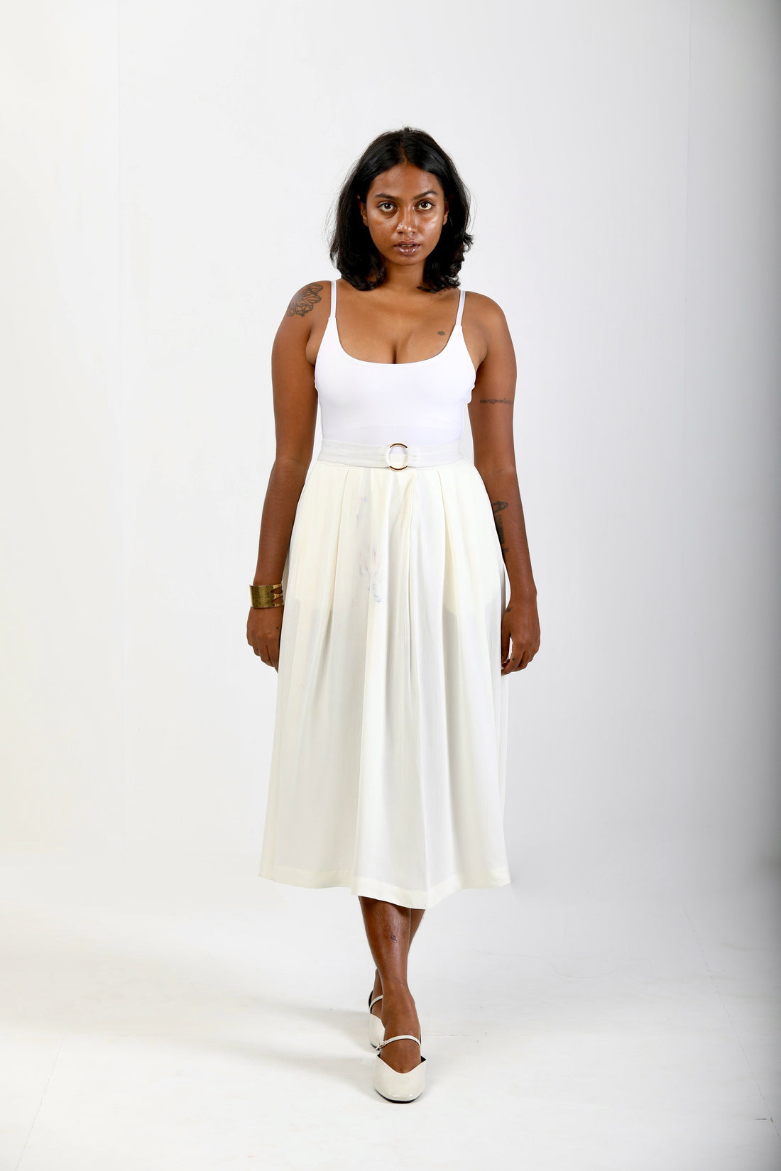 Pleated Skirt with Pockets - White