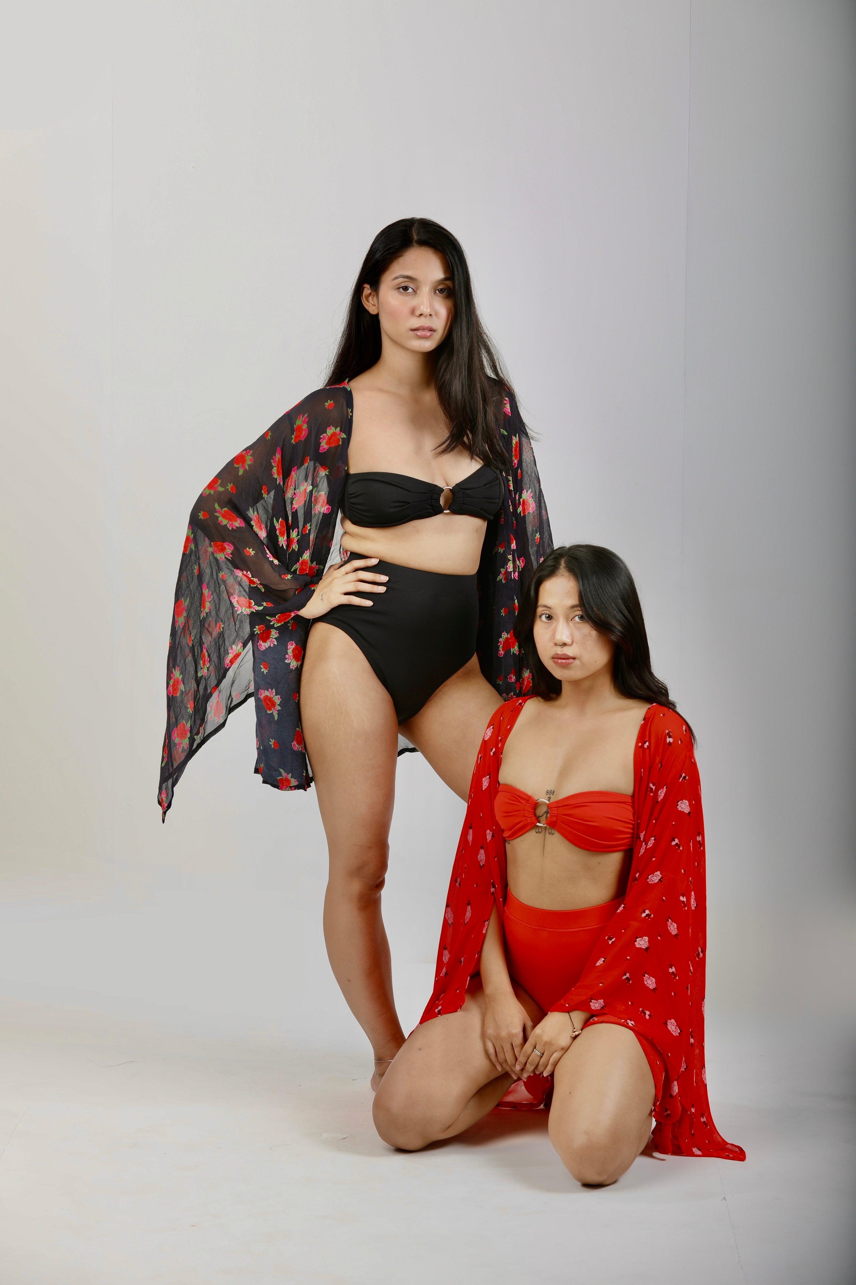 Butterfly Sleeve Short Kaftan - Carnations