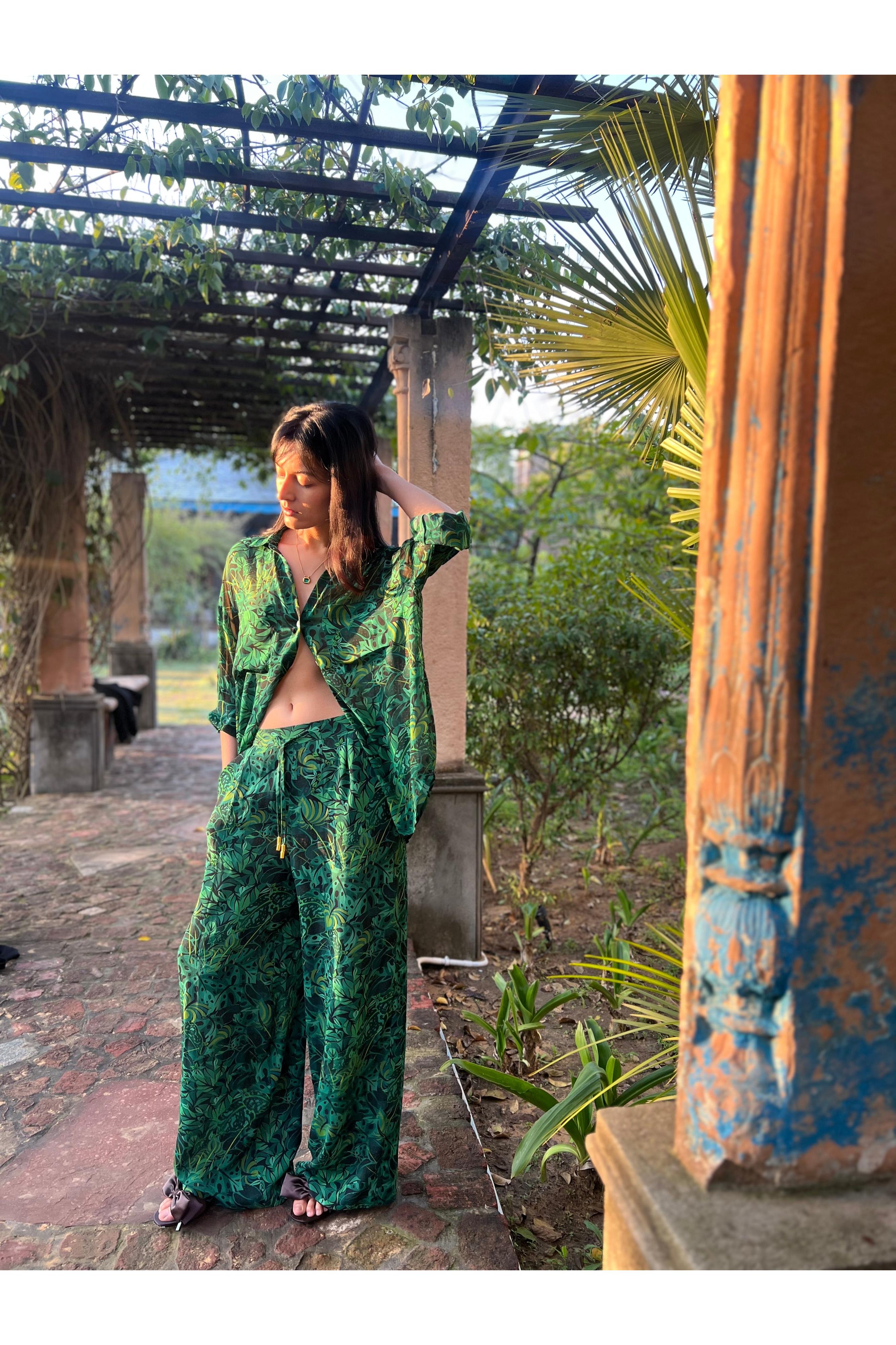 Emerald Jungle Georgette Sheer Shirt