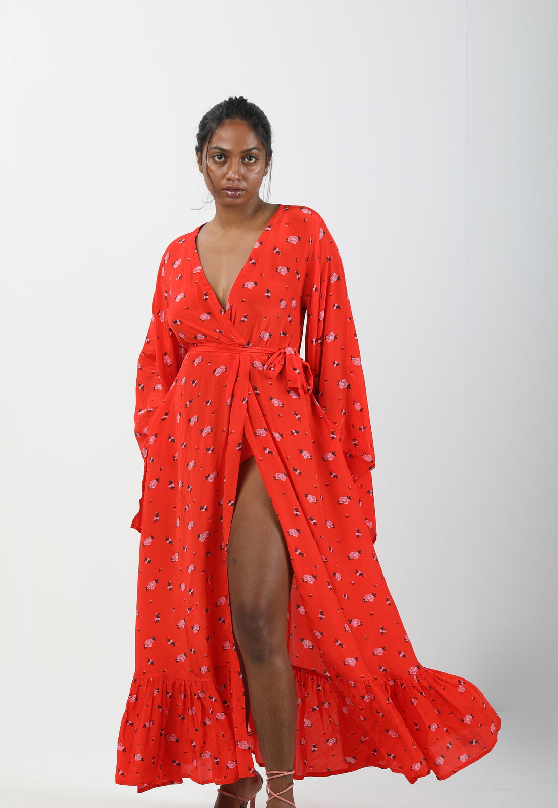 Butterfly Sleeve Wrap Around Dress - Carnations