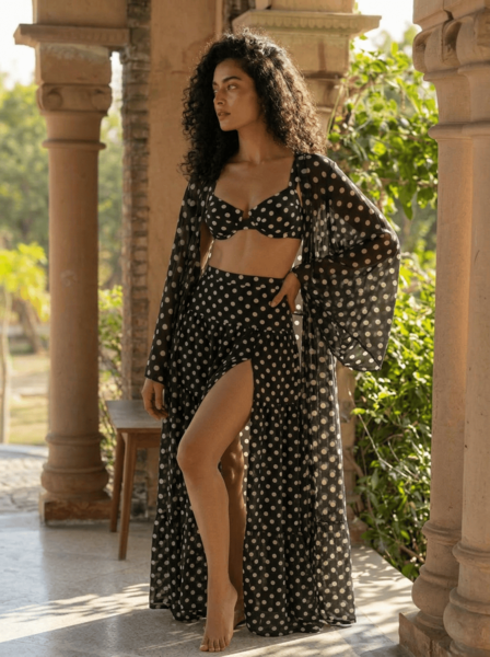 Kaftan with Butterfly Sleeves - Noir Dot