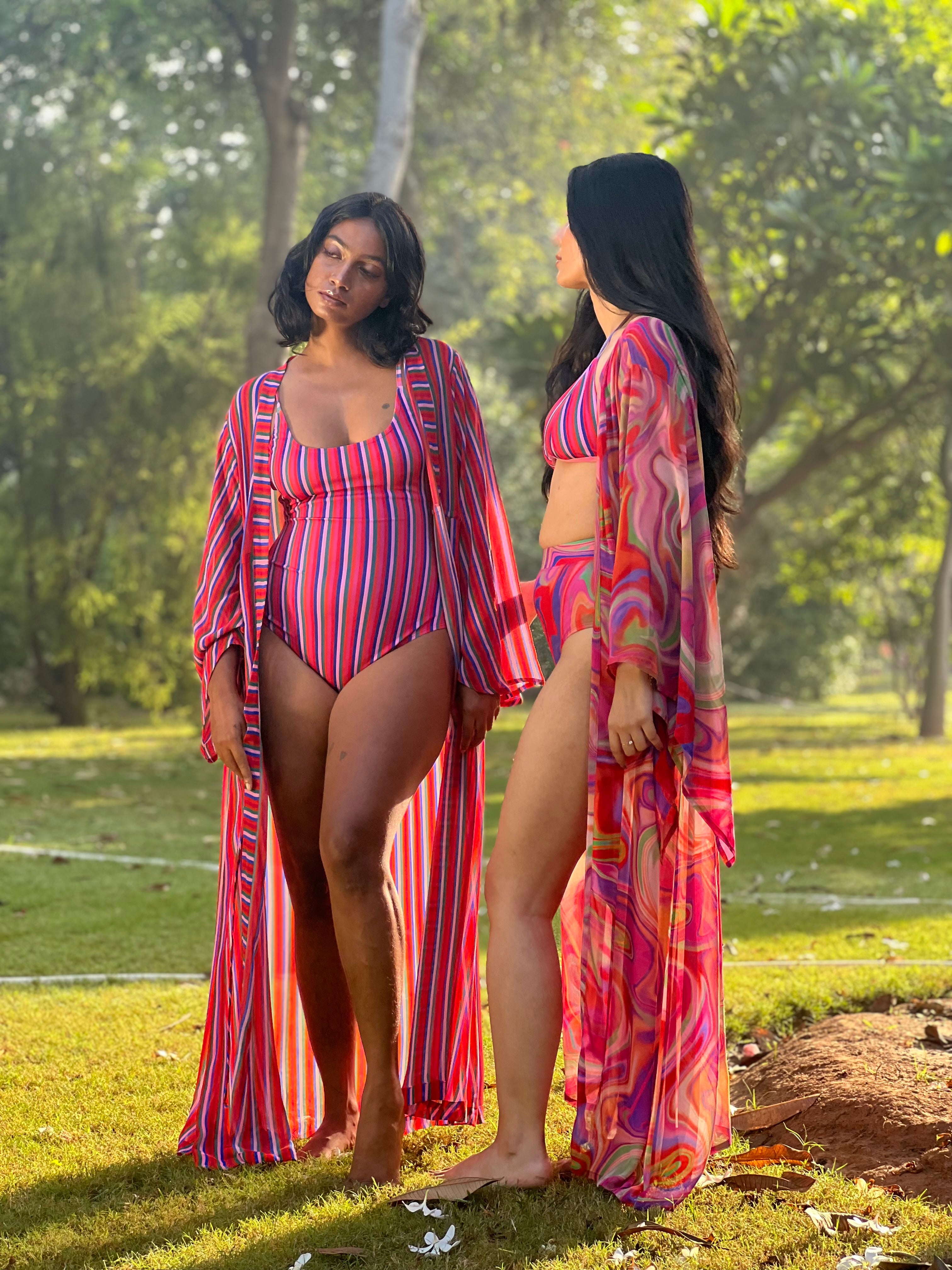 Kaftan with Drawstring Waist - Candy Stripes