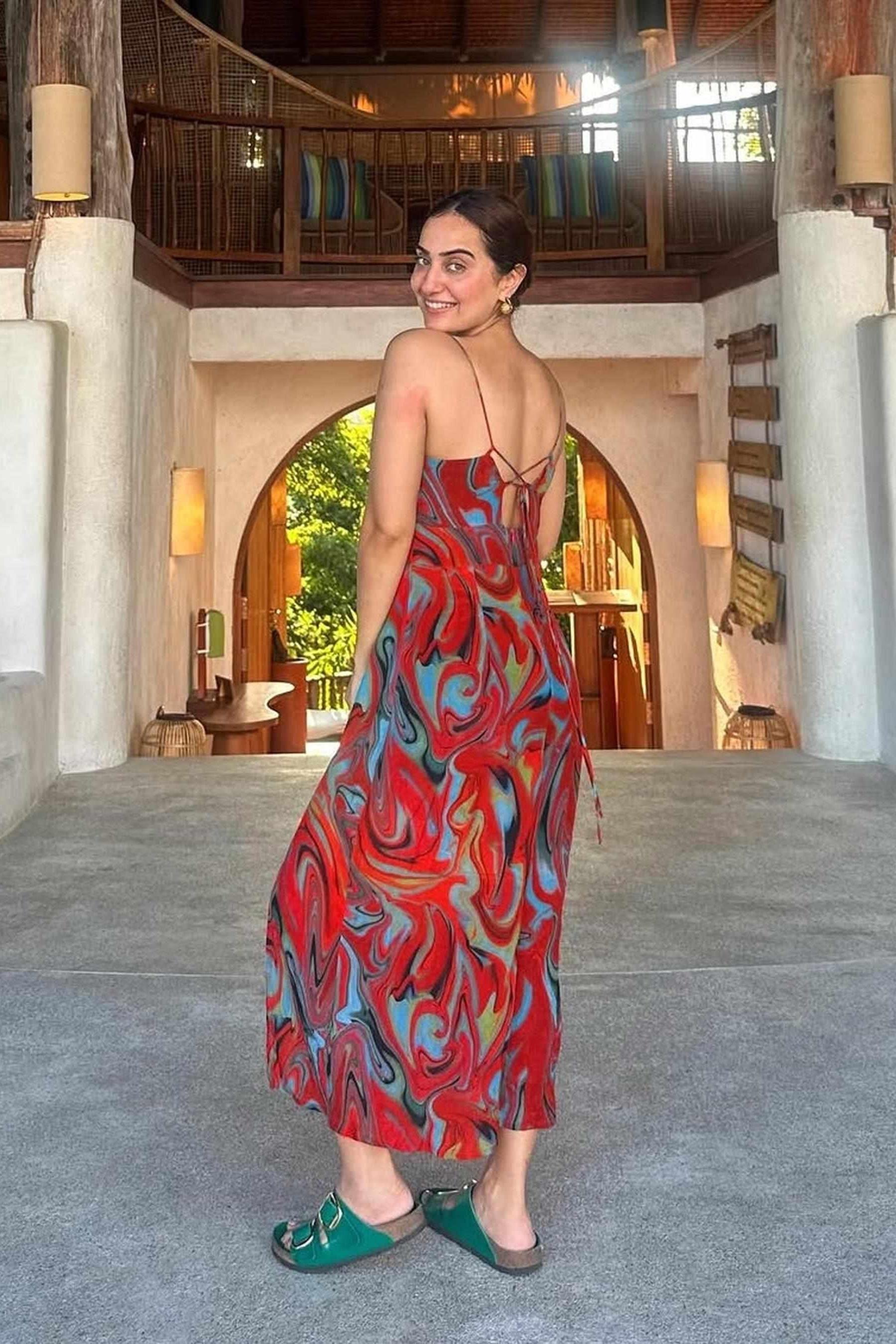 Cayenne Wave Ruched Bust slip dress