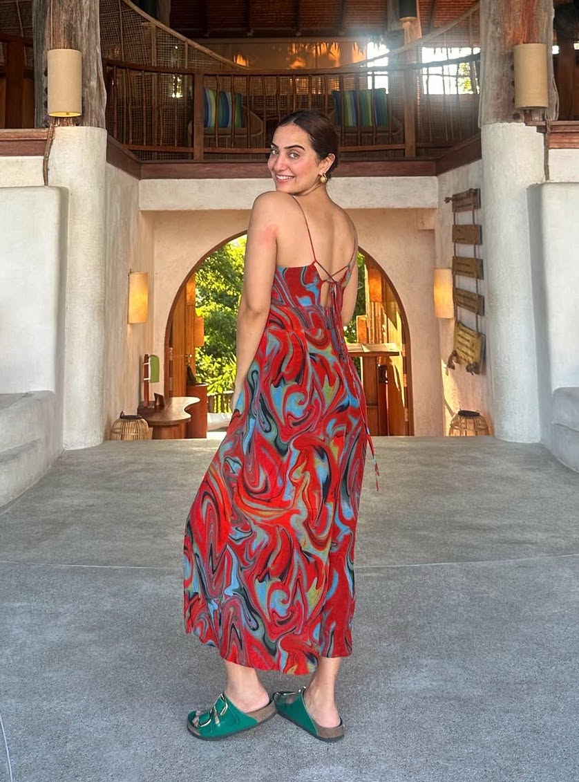 Cayenne Wave Ruched Bust slip dress