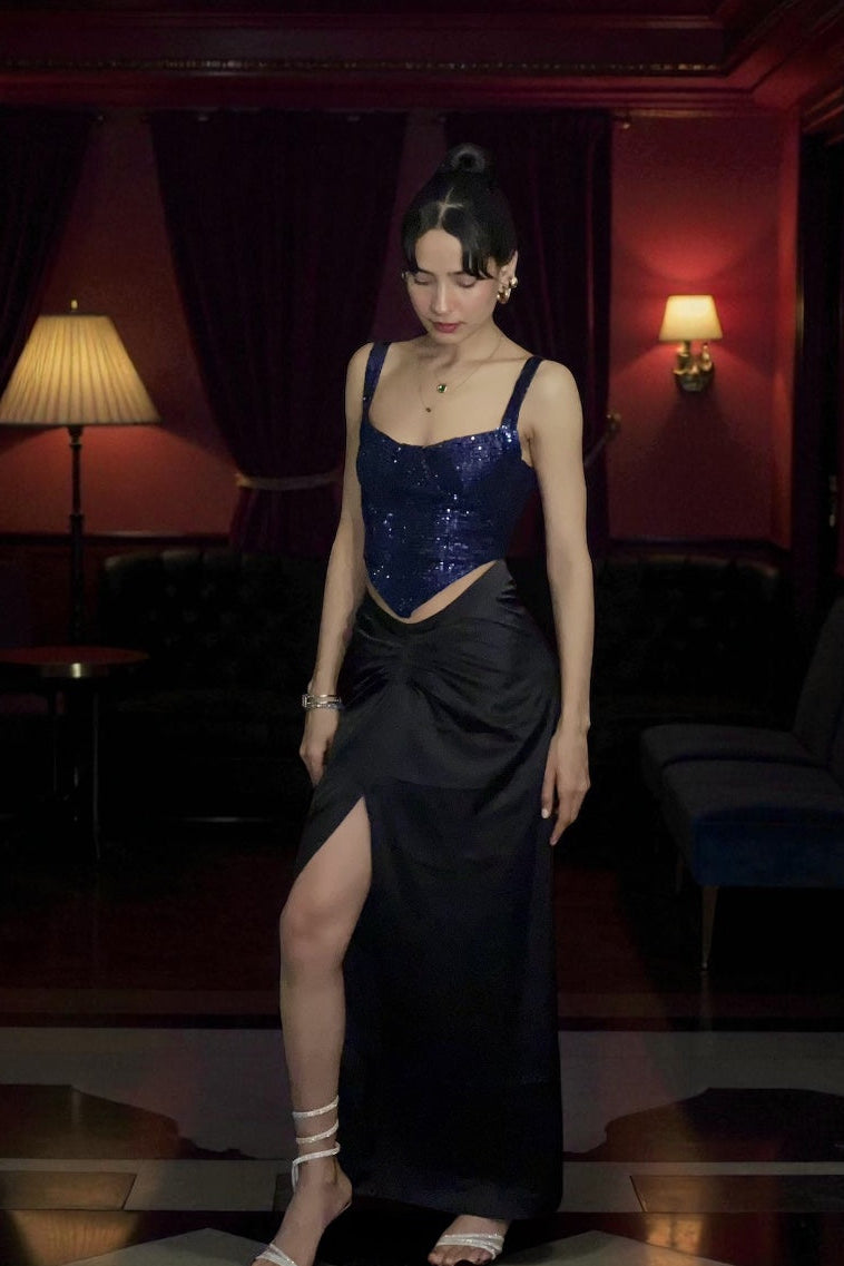 Sequin Corset Top - Blue