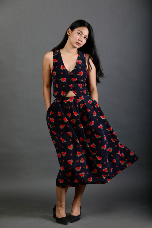 Waist Coat - Black Rose