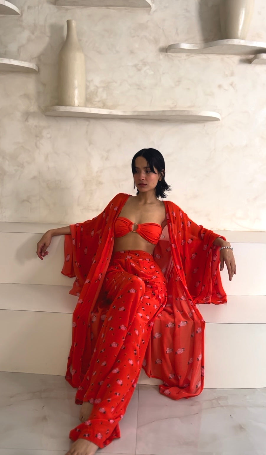 Kaftan with Butterfly Sleeves - Carnations-Resortwear-izsi-IZSI