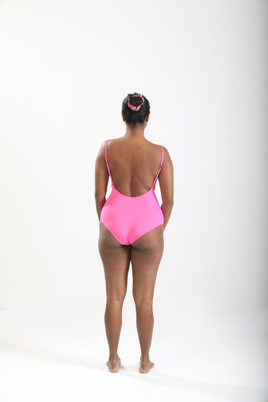 Low Back One Piece Swimsuit - Pink
