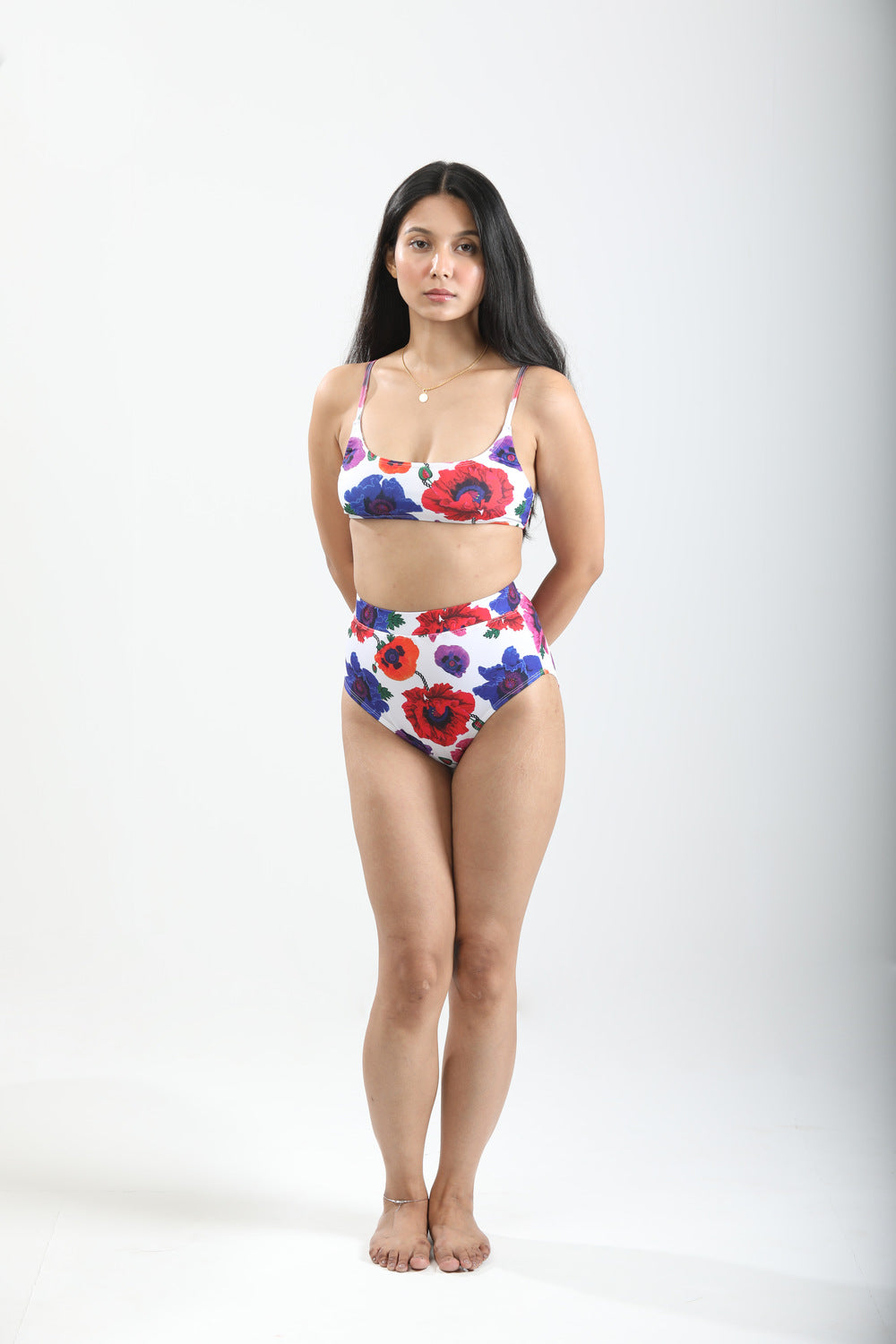 High Waist and High Coverage Bikini Bottom - Poppy White