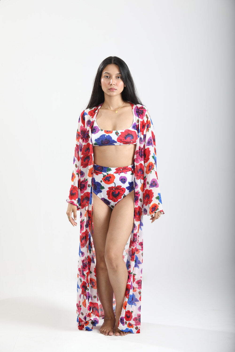 High Waist and High Coverage Bikini Bottom - Poppy White