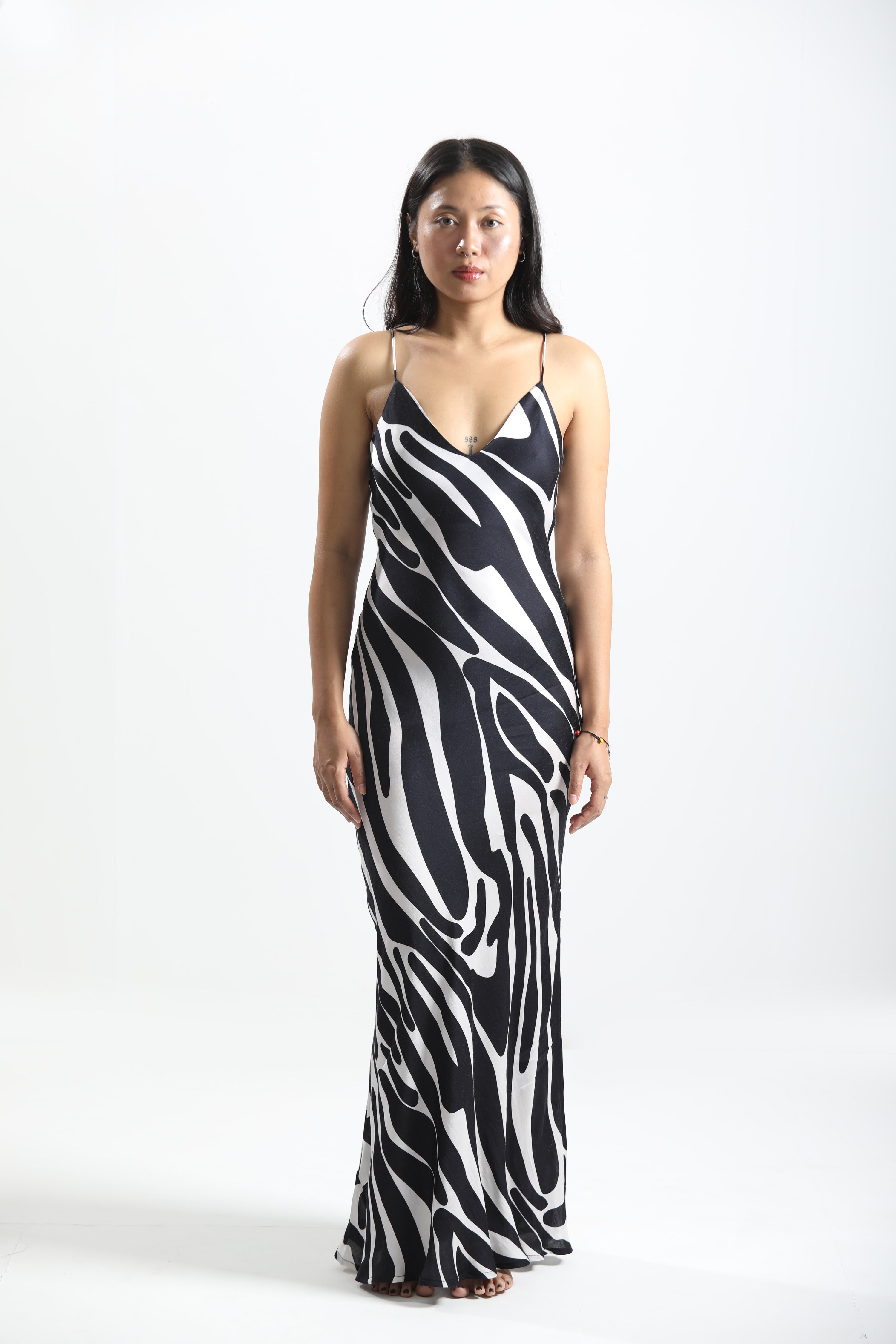 Satin Slip Dress - Noir Wave-izsi-IZSI