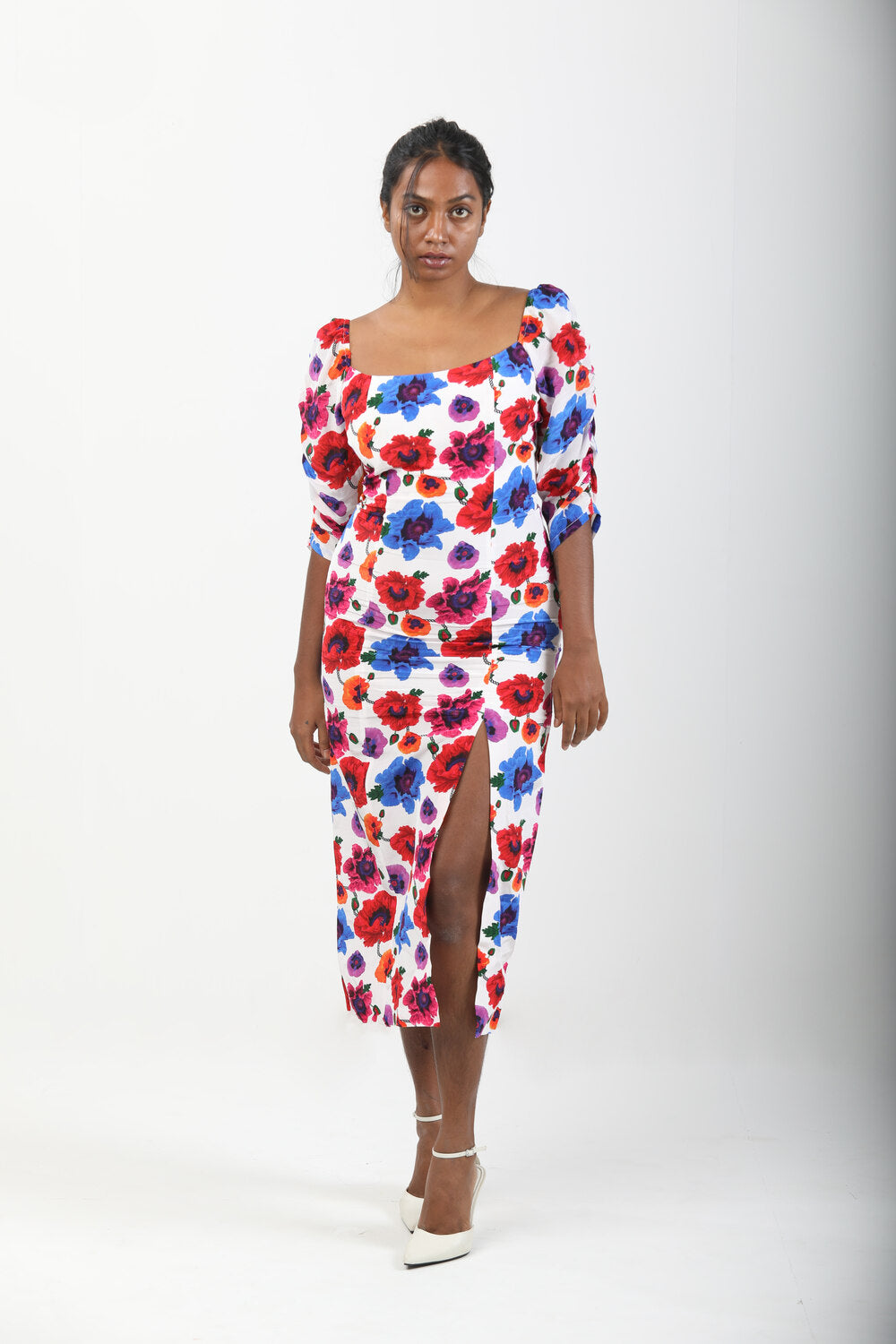 Waist Cinching Dress - Poppy White-Resortwear-Izsi-IZSI