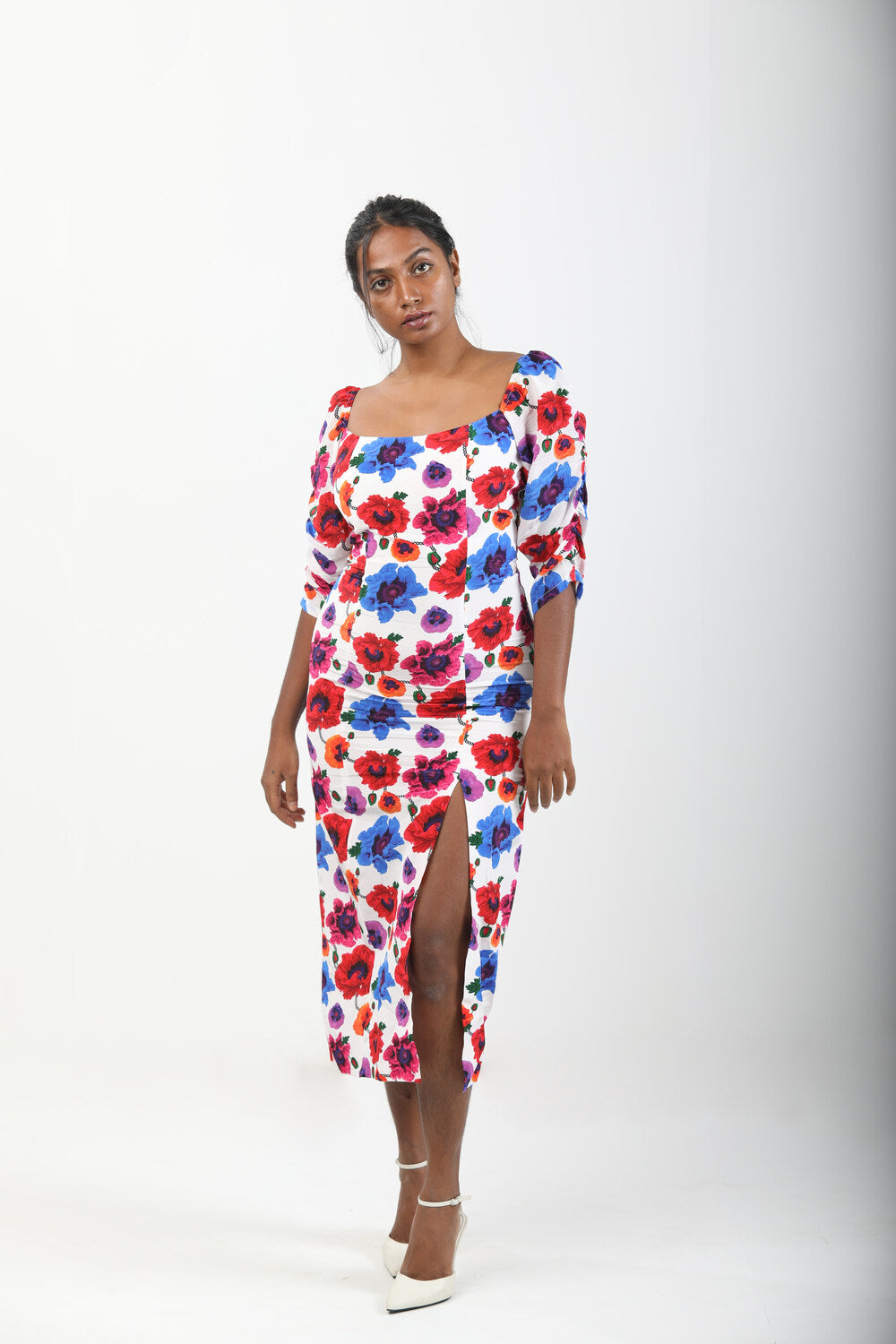 Waist Cinching Dress - Poppy White