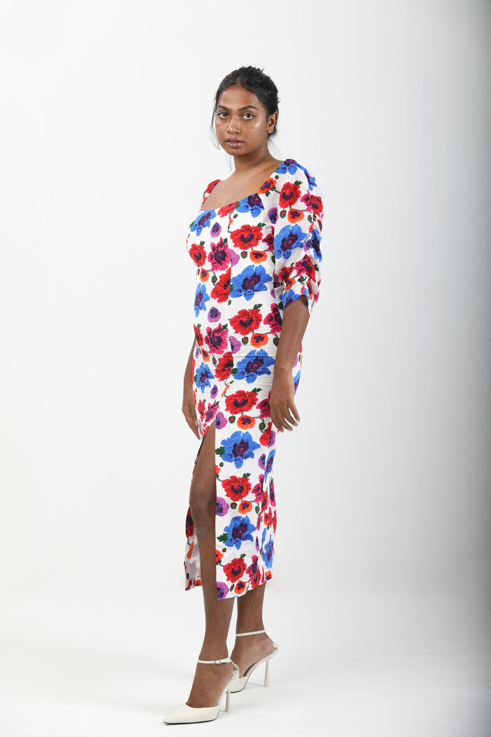 Waist Cinching Dress - Poppy White