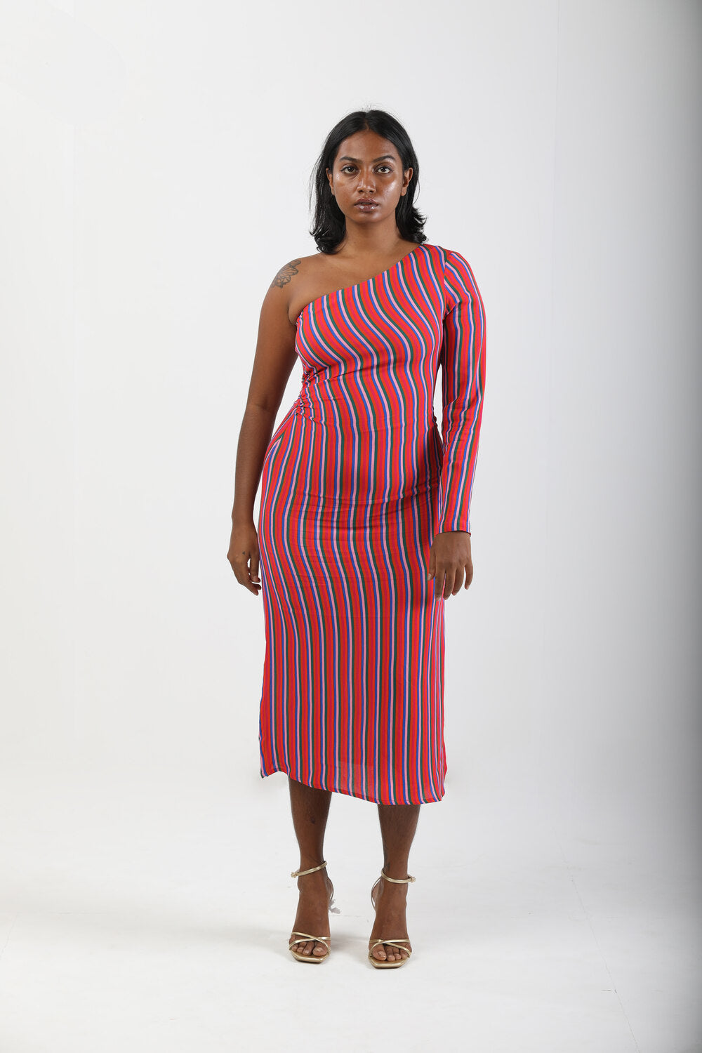 One Shoulder Dress - Candy Stripes-Resortwear-izsi-IZSI