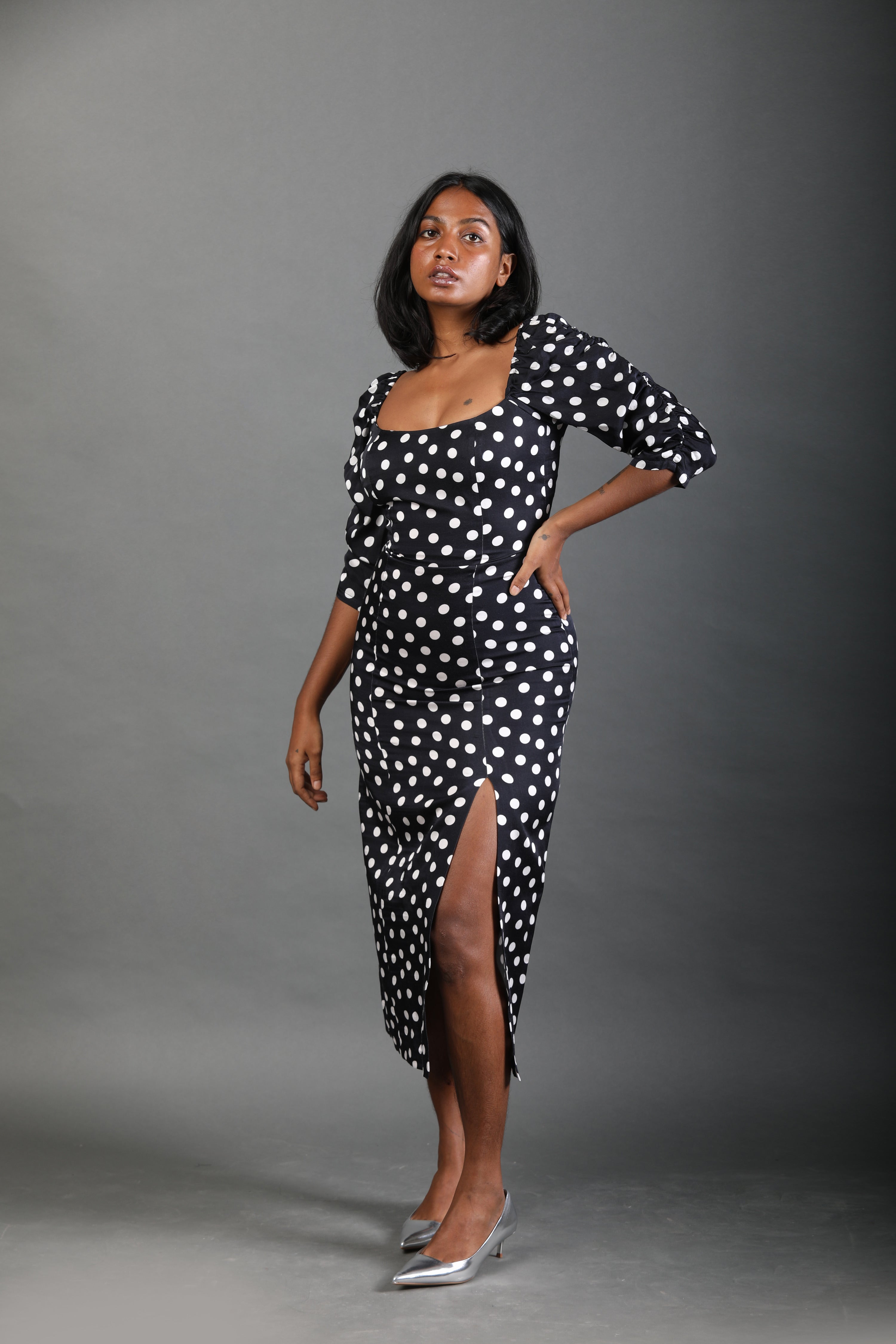Waist Cinching Dress - Noir Dot-Resortwear-Izsi-IZSI