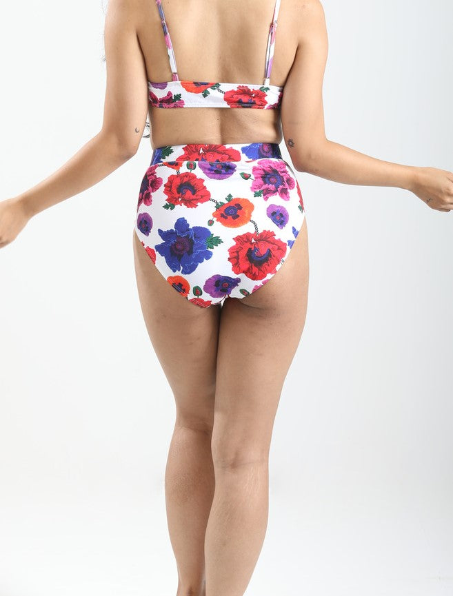 High Waist and High Coverage Bikini Bottom - Poppy White