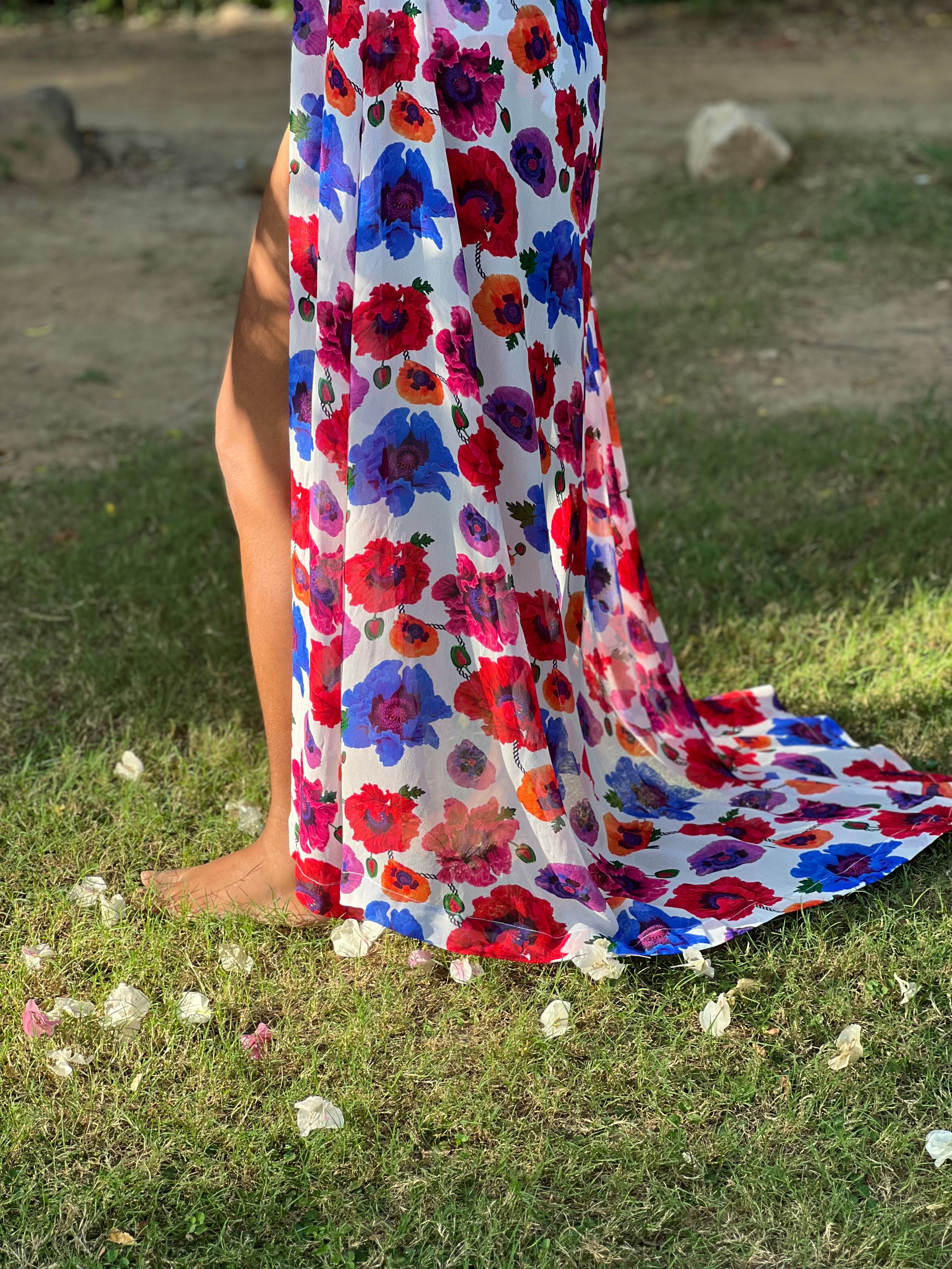 Kaftan with Drawstring Waist - Poppy White