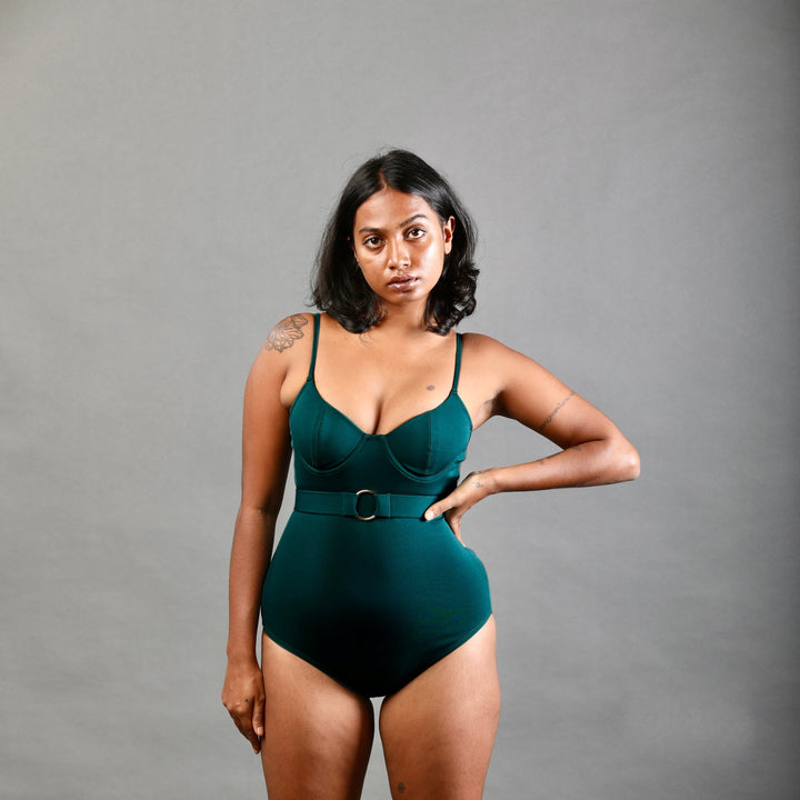 Underwired and Padded One piece Swimsuit- Forest Green