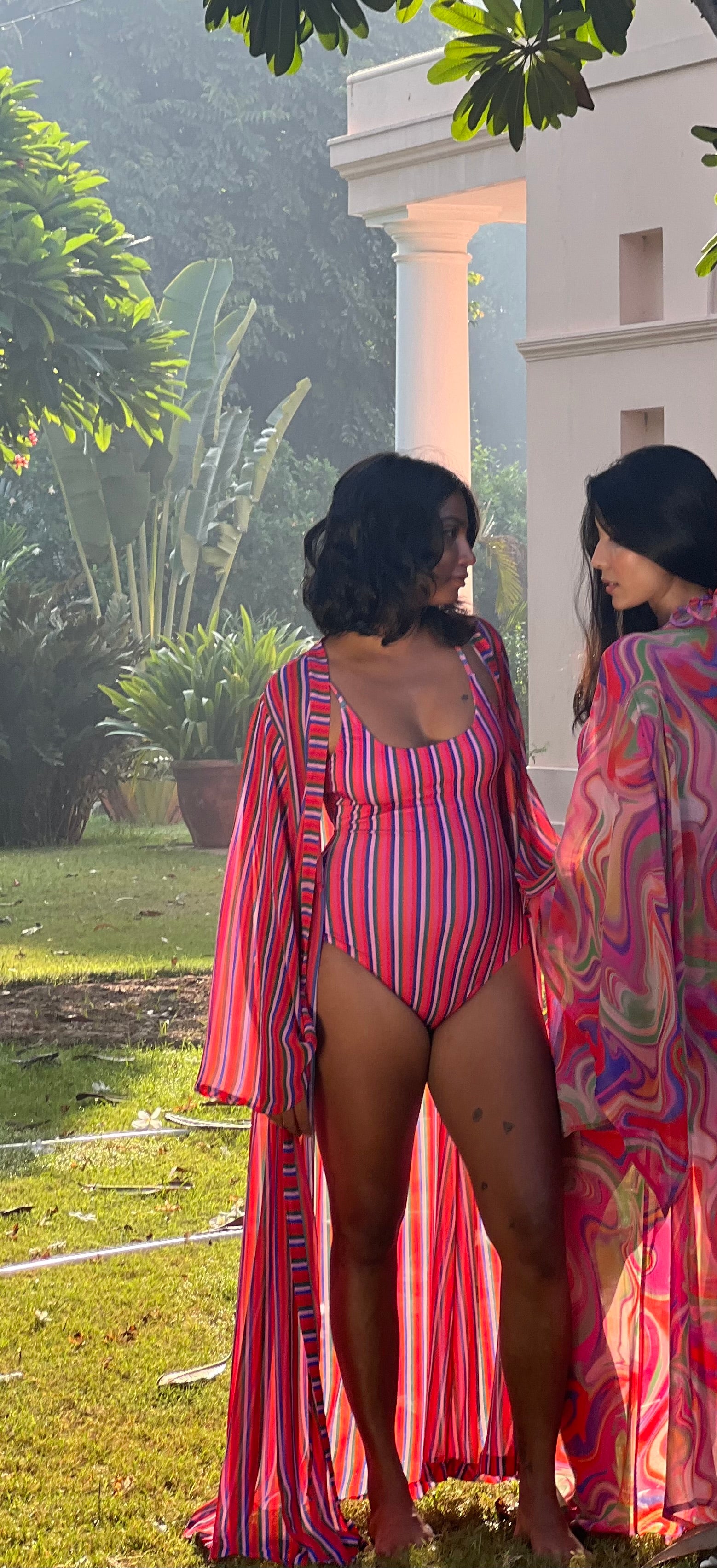 Kaftan with Drawstring Waist - Candy Stripes
