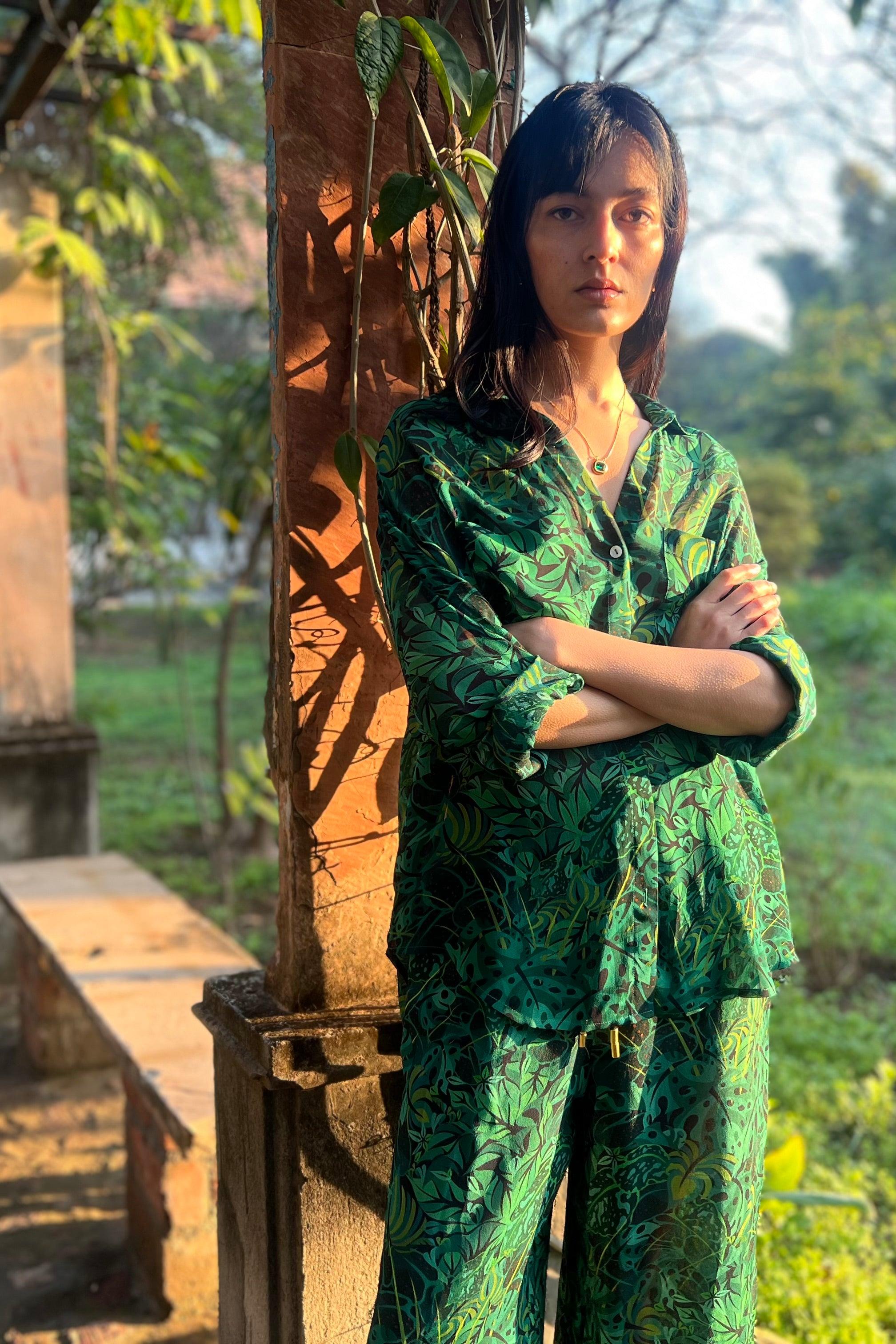 Emerald Jungle Georgette Sheer Shirt