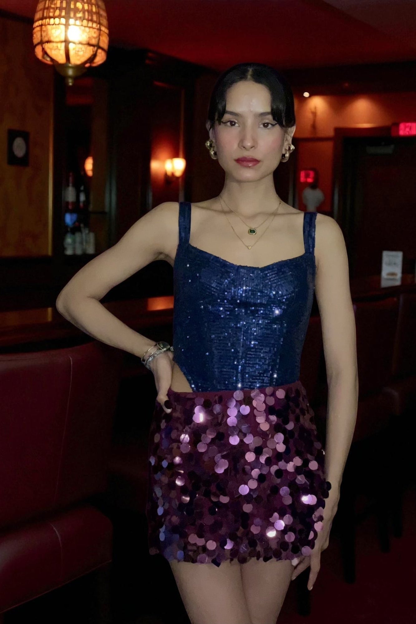 Set of Two Pieces - Blue Sequin Corset Top and Purple Sequin Skirt