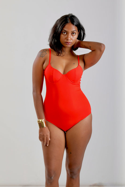 Underwired and Padded One Piece Swimsuit- Orange
