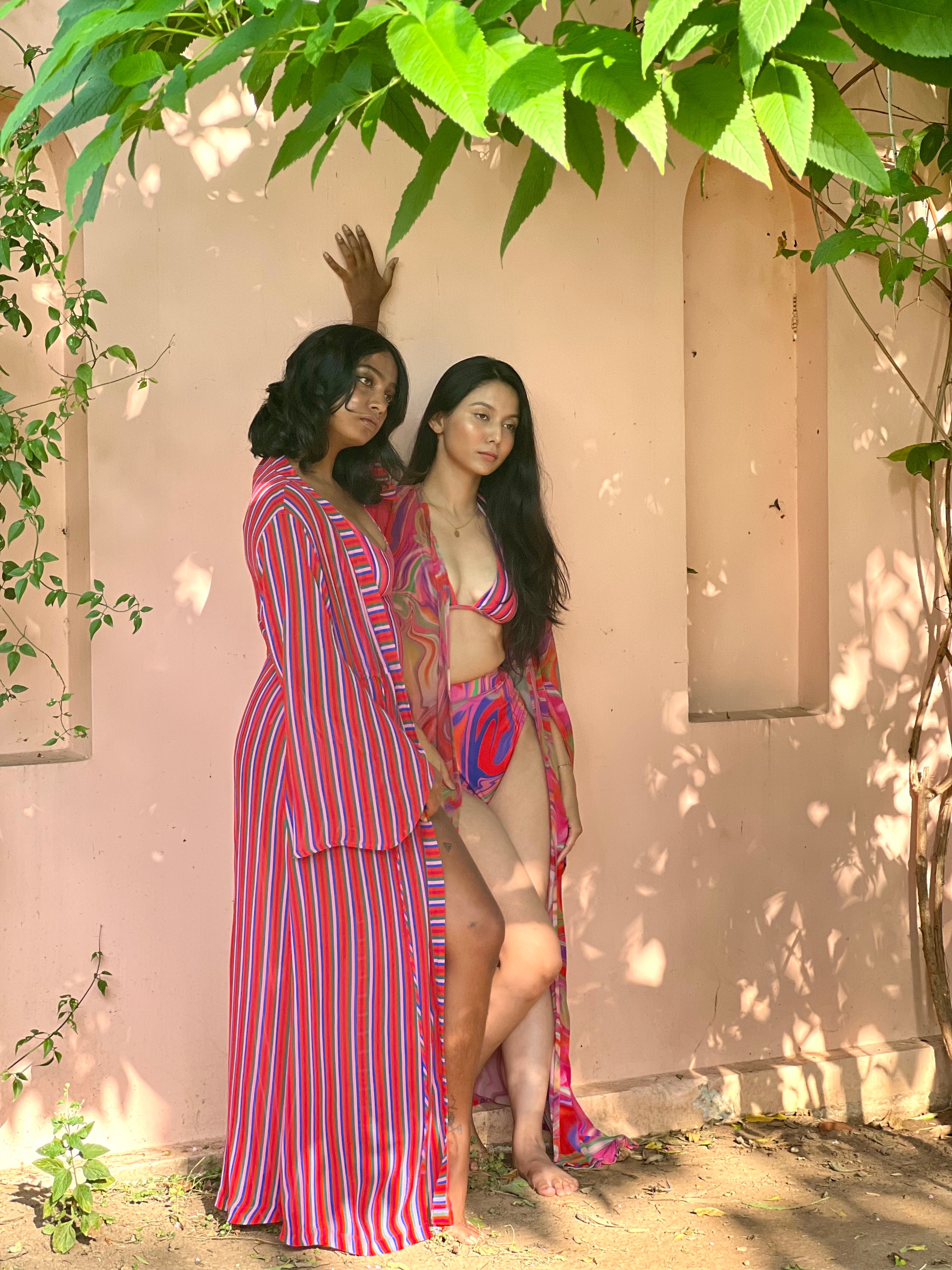 Kaftan with Drawstring Waist - Candy Stripes