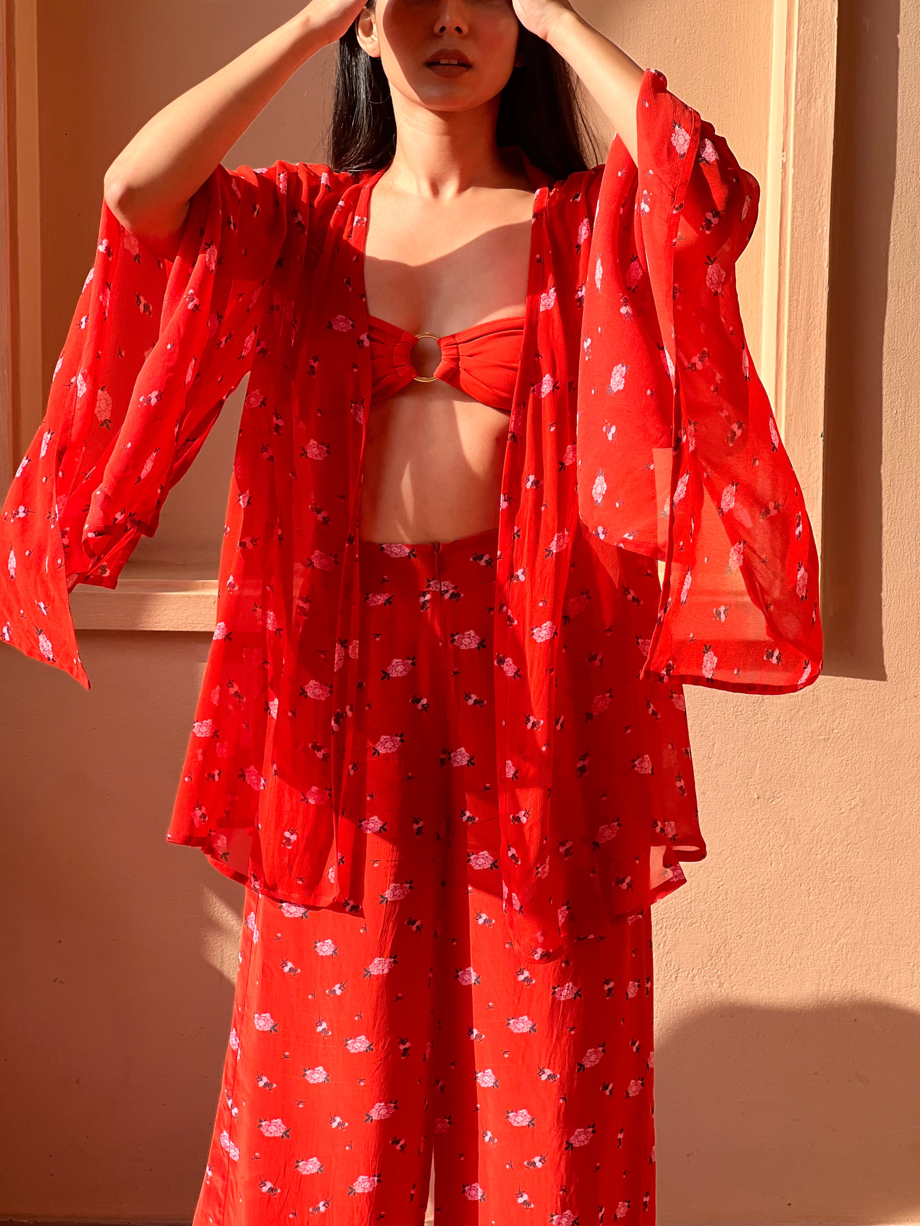 Butterfly Sleeve Short Kaftan - Carnations