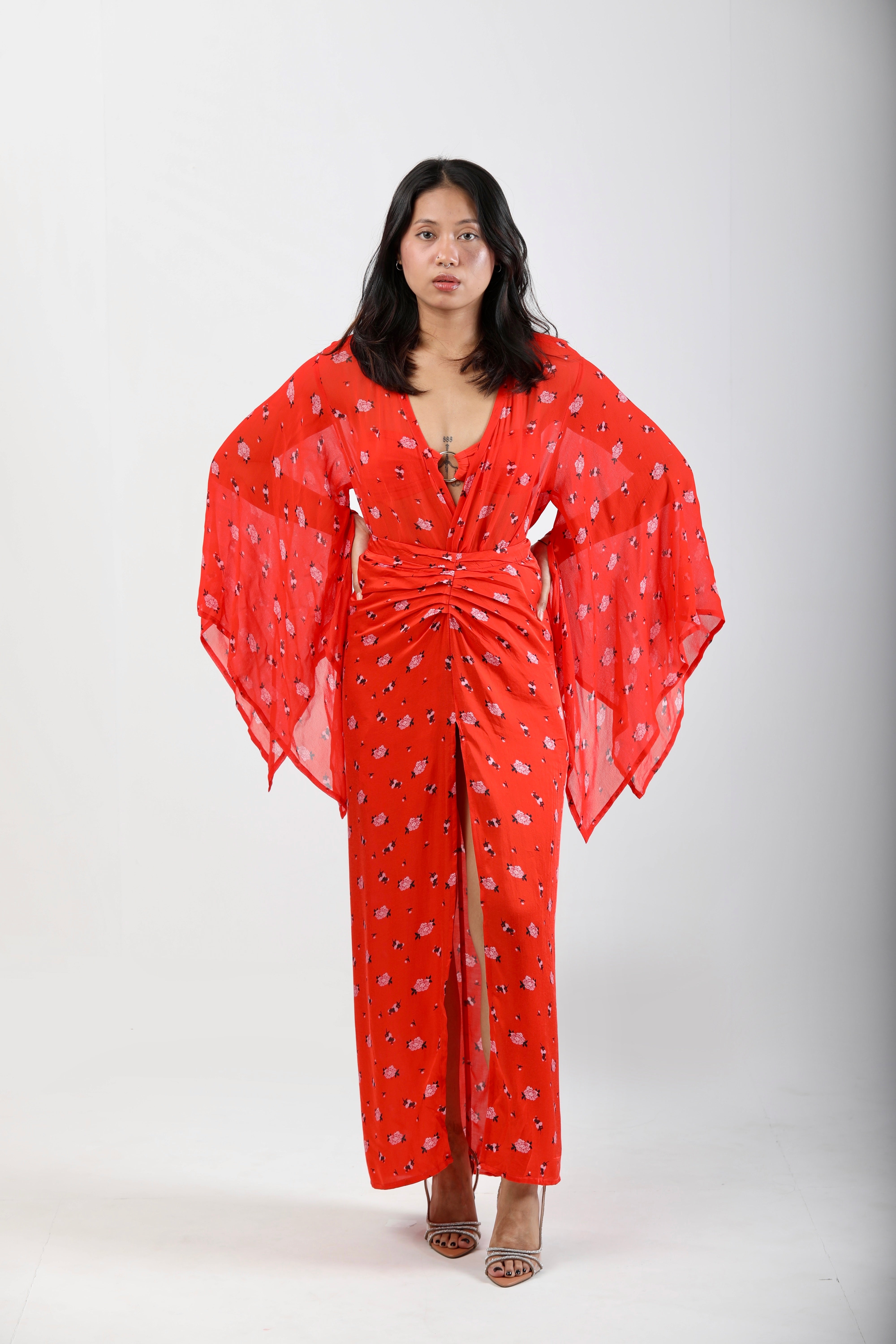 Butterfly Sleeve Short Kaftan - Carnations
