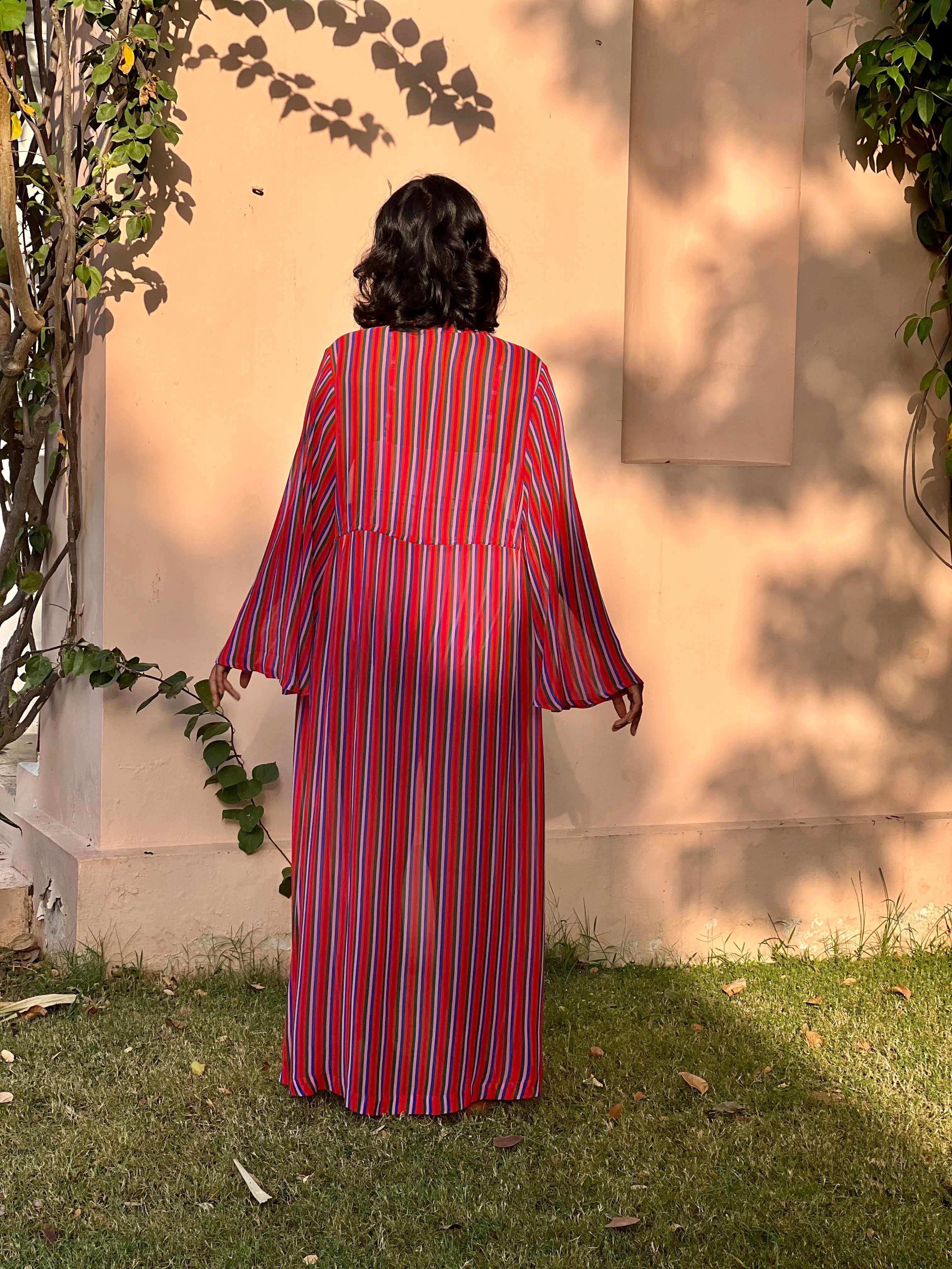 Kaftan with Drawstring Waist - Candy Stripes