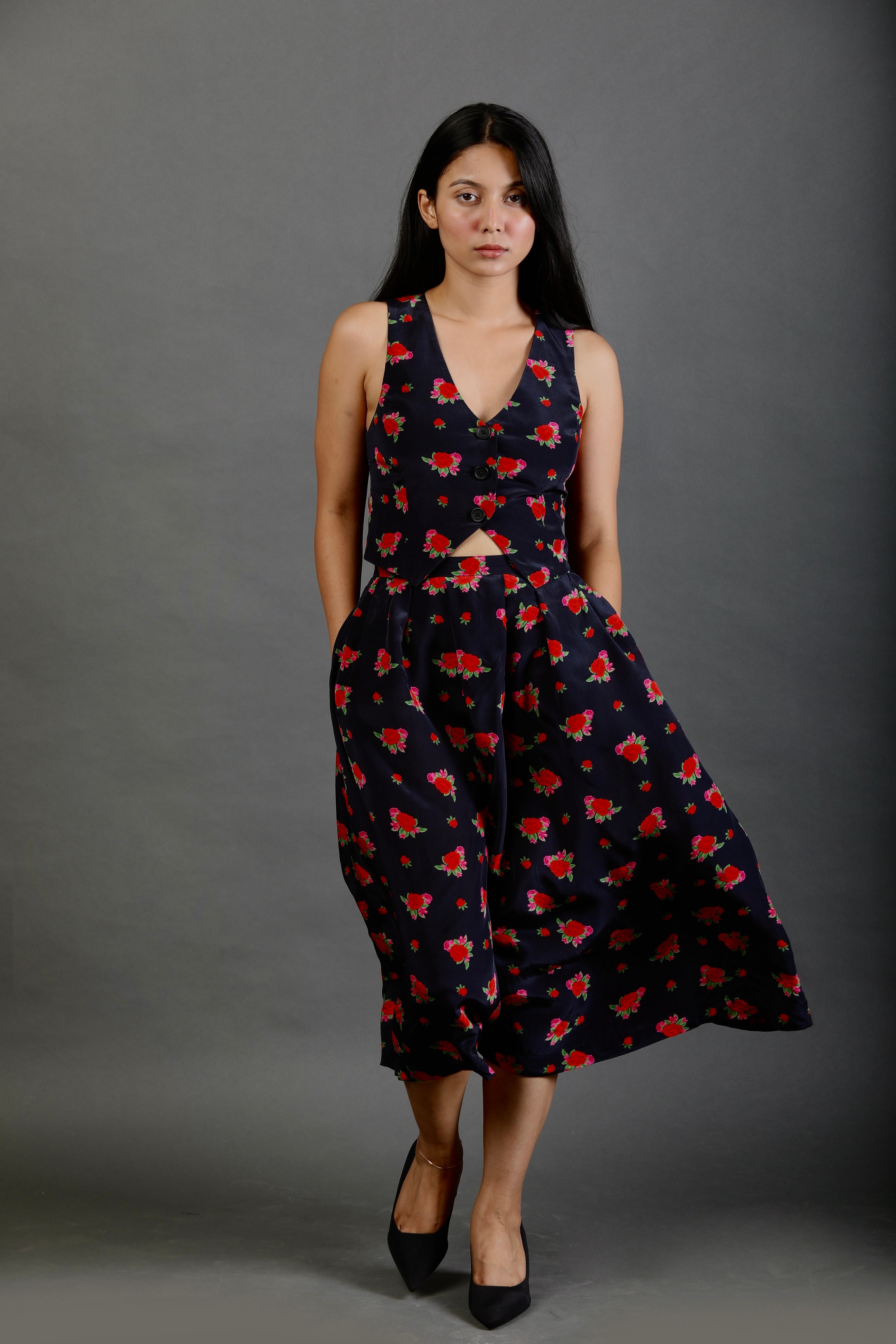 Pleated Skirt with Pockets - Rose Bloom-Resortwear-izsi-IZSI