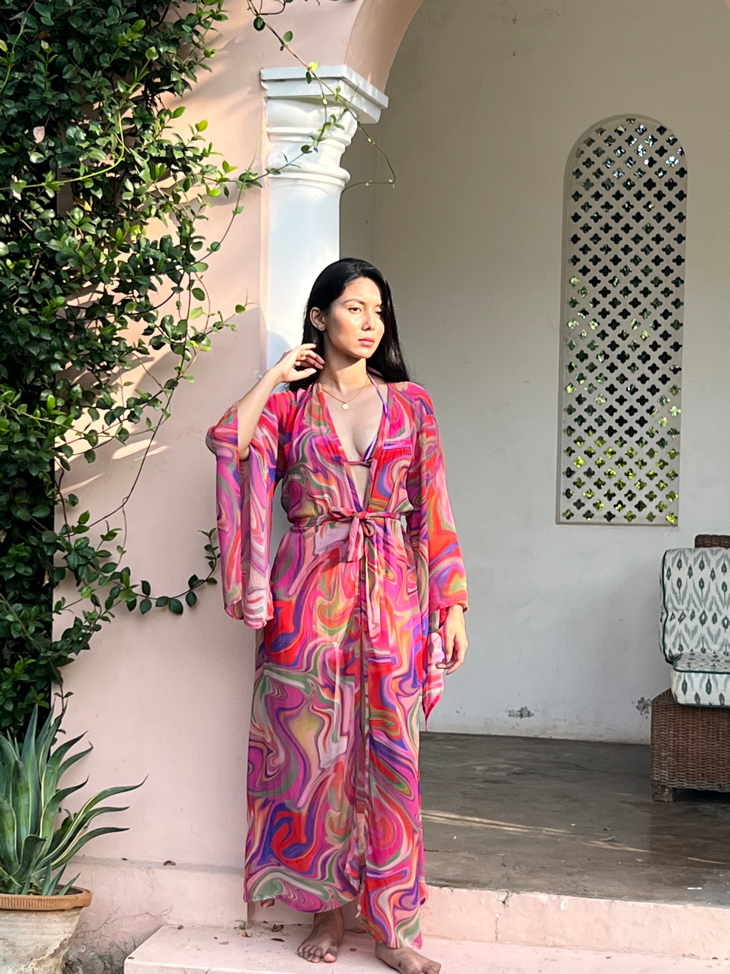 Kaftan with Butterfly Sleeves - Candy Wave