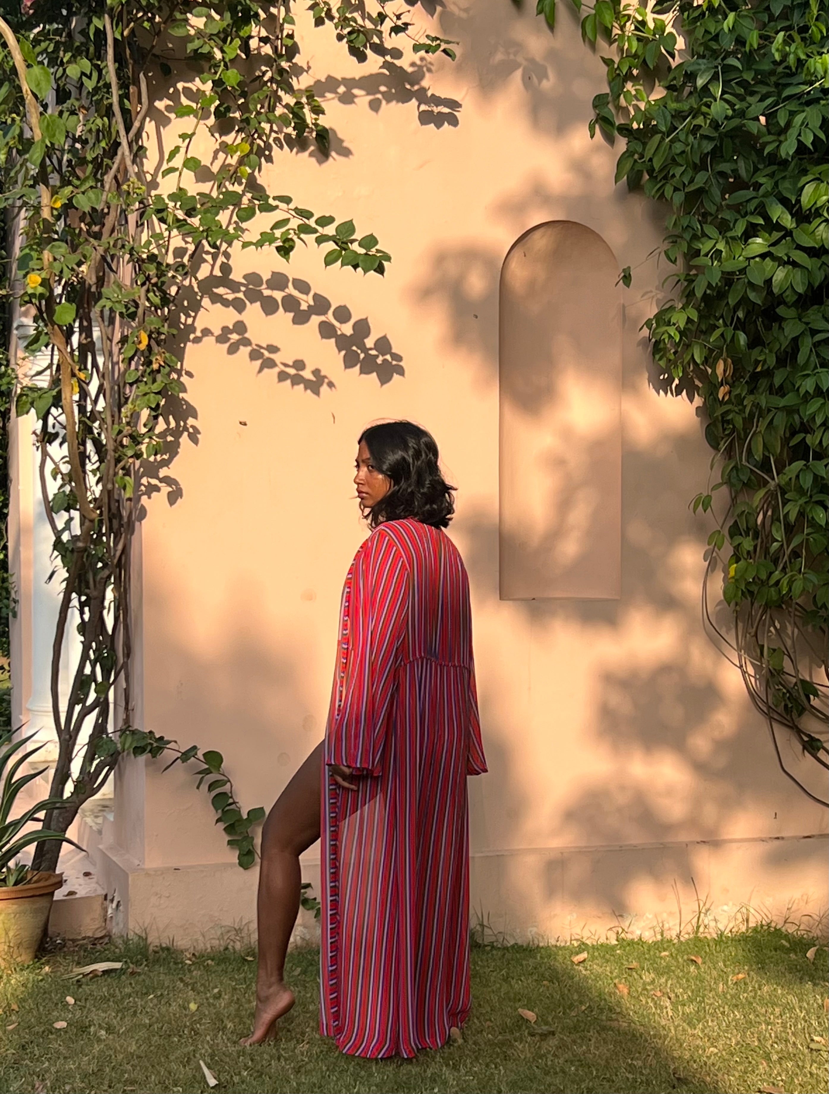 Kaftan with Drawstring Waist - Candy Stripes