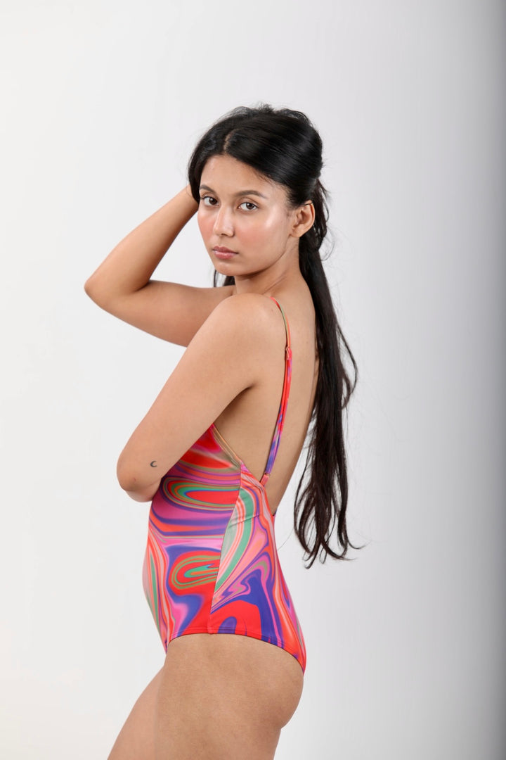 Low Back One Piece Swimsuit - Candy Wave